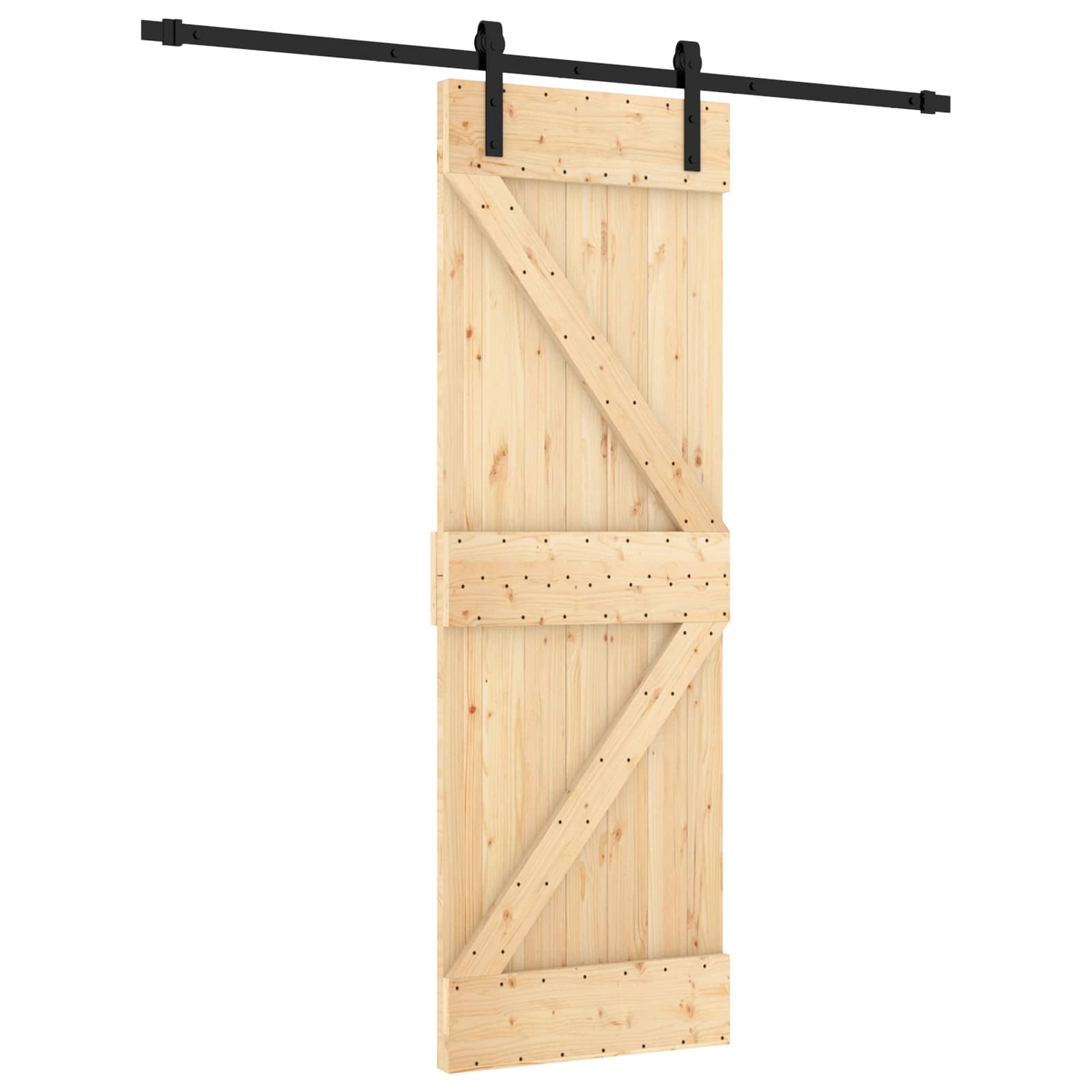 Klizna vrata Prirodna i crna 70 x 210 cm Čvrsta borovina