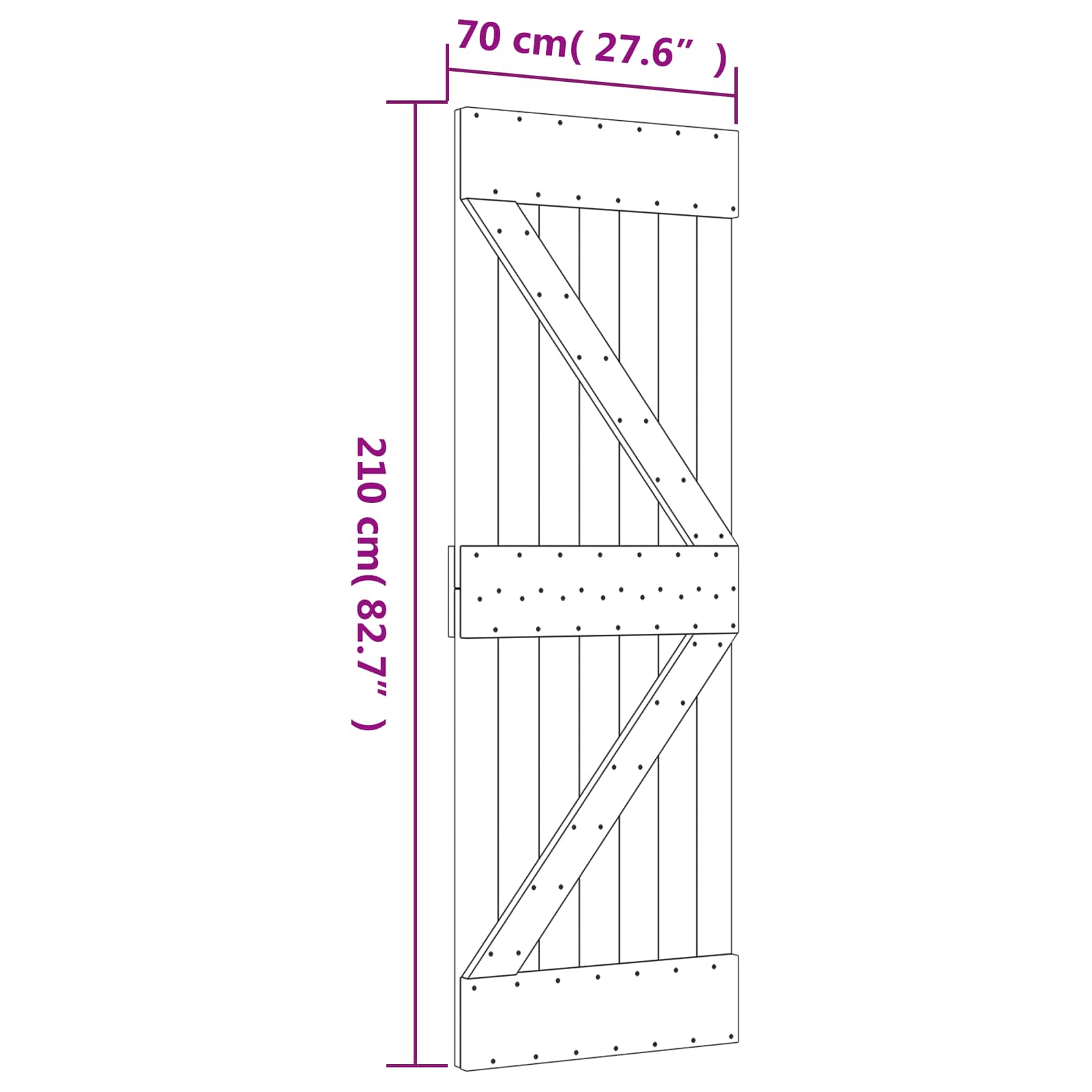 Klizna vrata Prirodna i crna 70 x 210 cm Čvrsta borovina