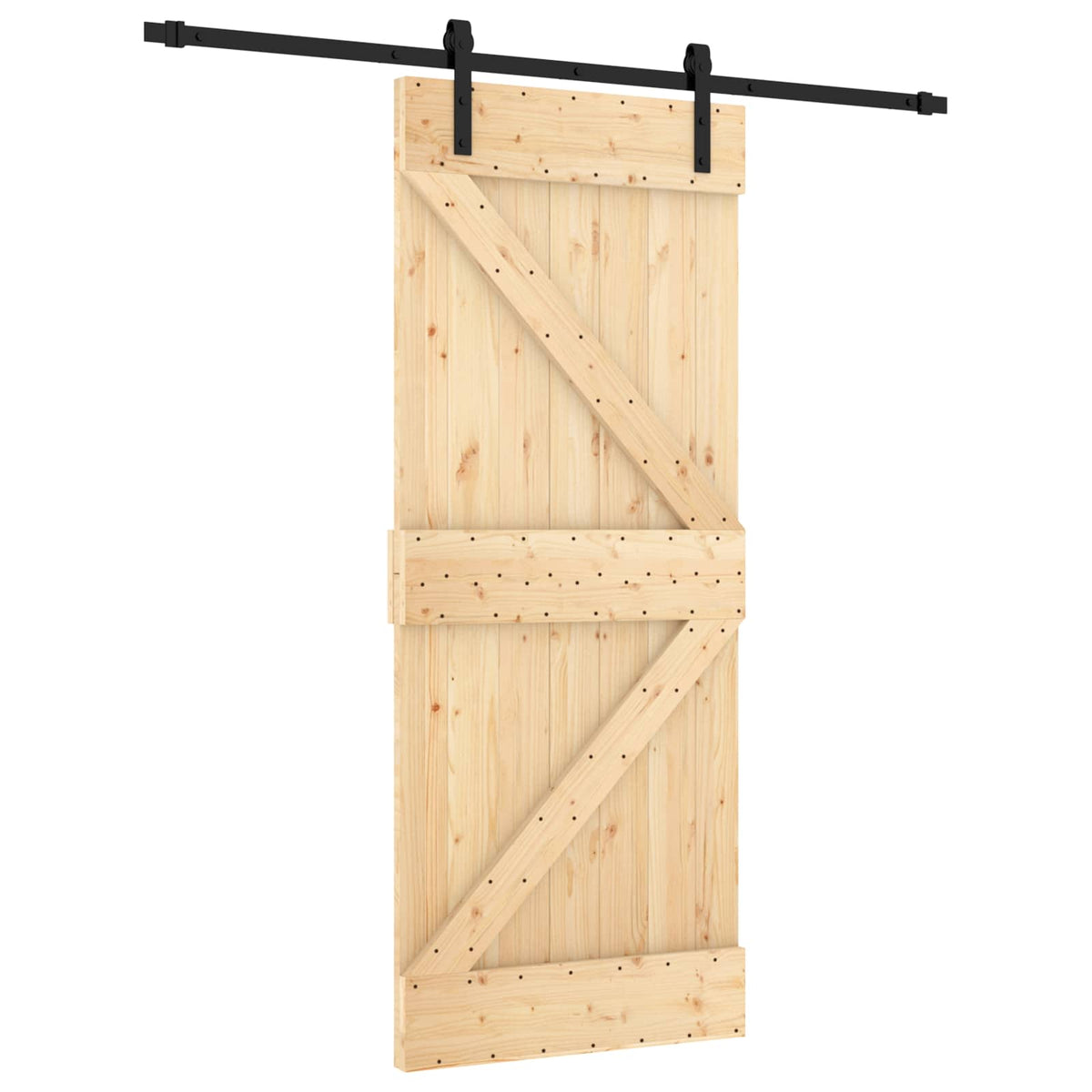 Klizna vrata Prirodna i crna 85 x 210 cm Čvrsta borovina