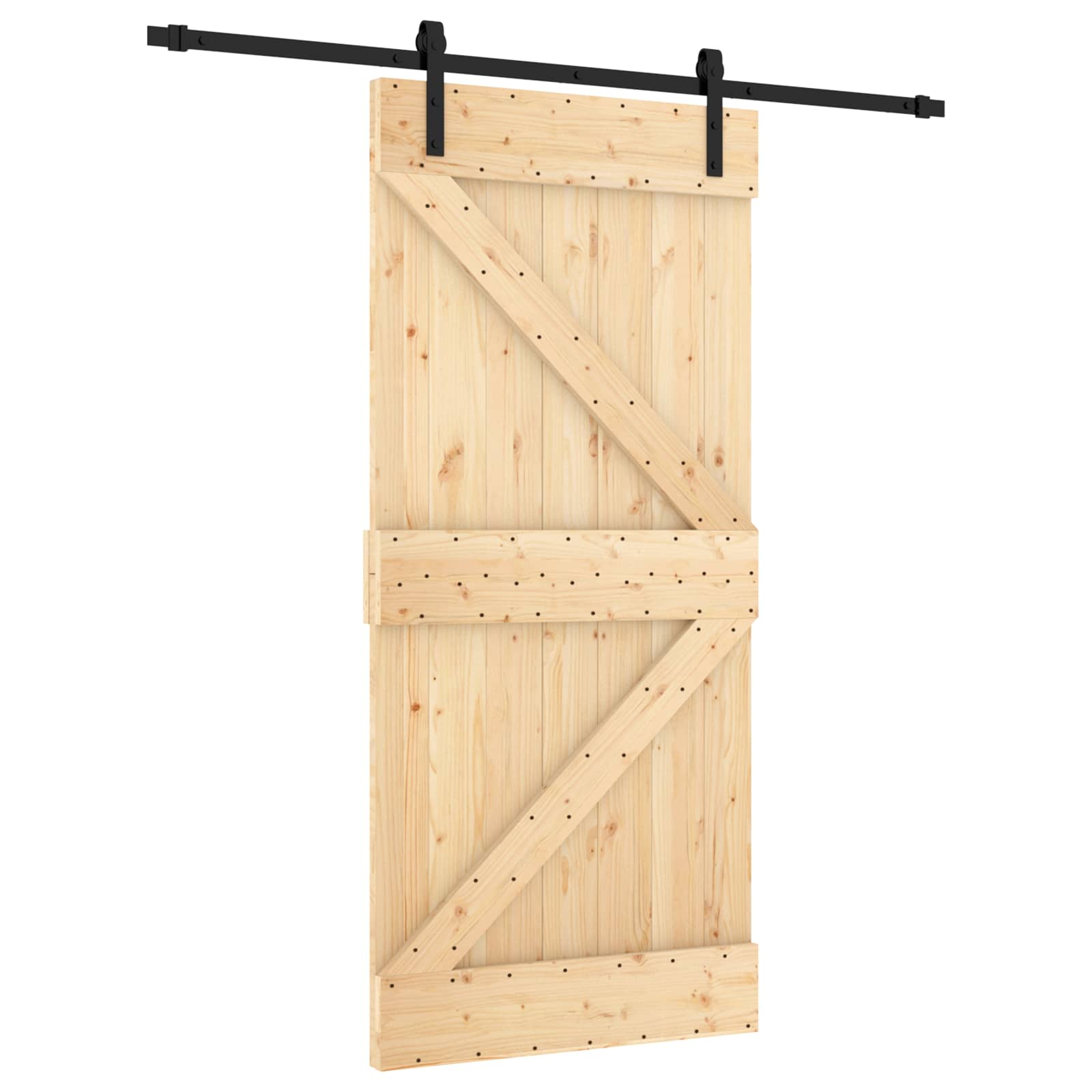 Klizna vrata Prirodna i crna 95 x 210 cm Čvrsta borovina