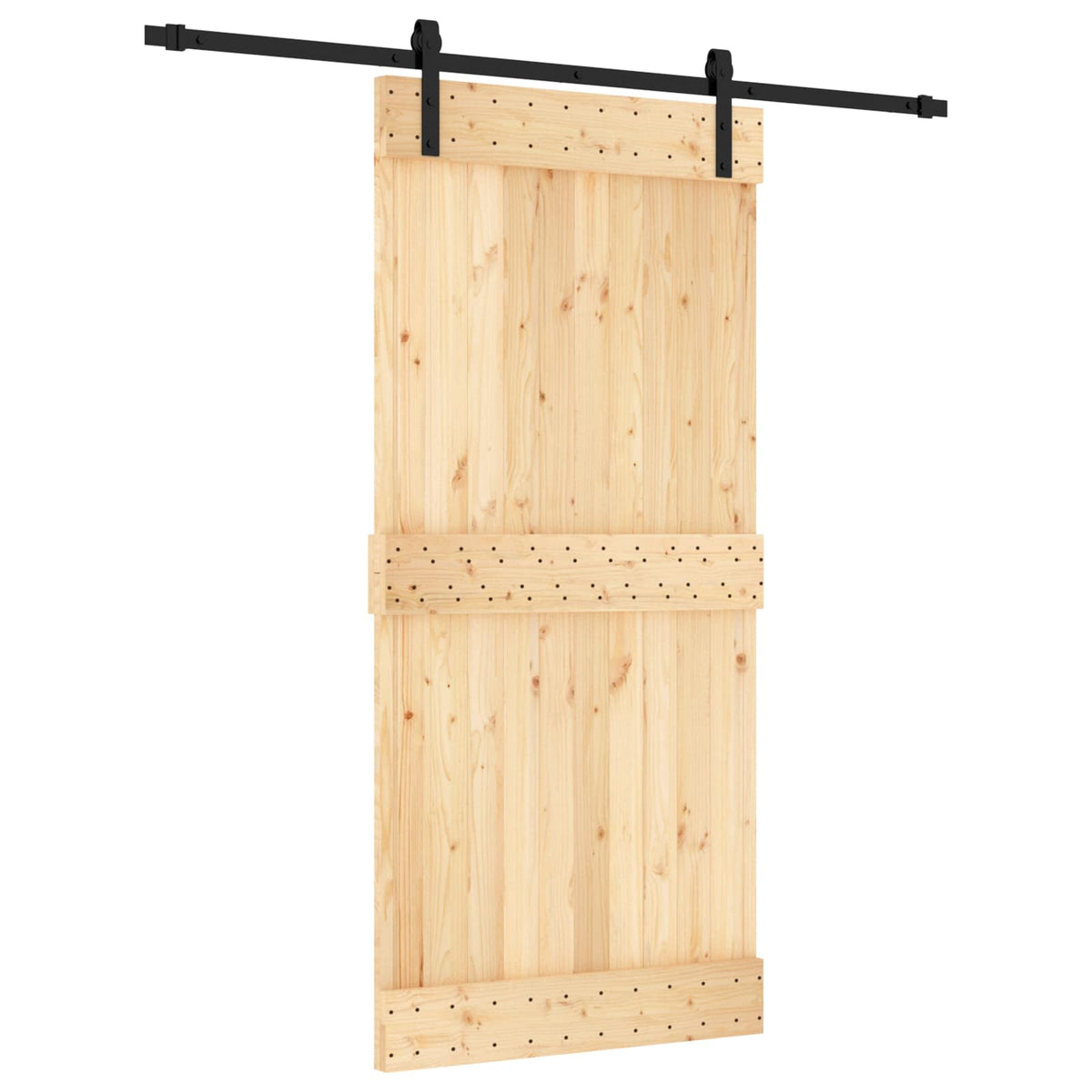 Klizna vrata Prirodna i crna 95 x 210 cm Čvrsta borovina