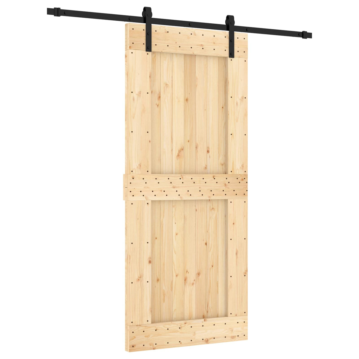 Klizna vrata Prirodna i crna 90 x 210 cm Čvrsta borovina