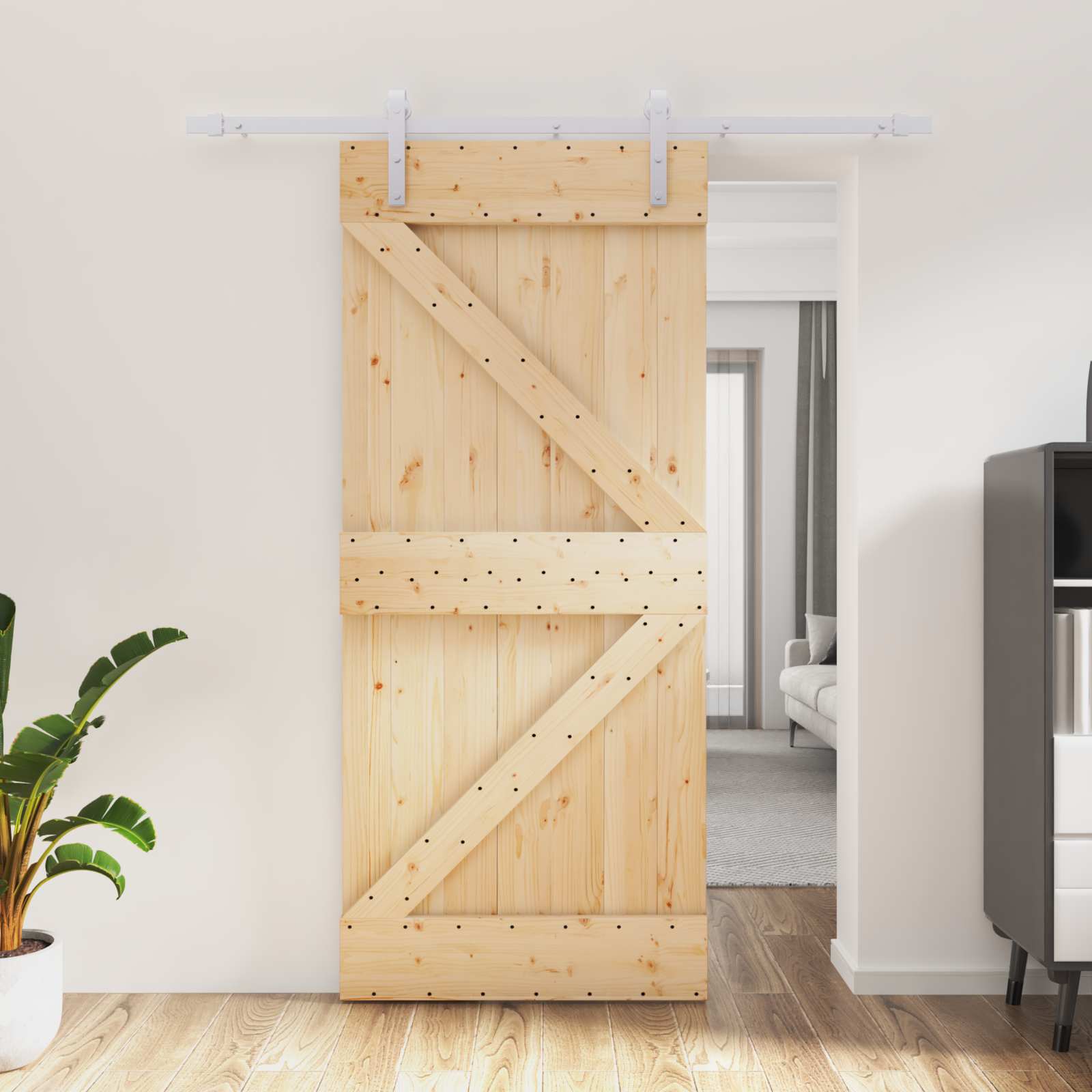 Klizna vrata Prirodna i bijela 90 x 210 cm Masivna borovina