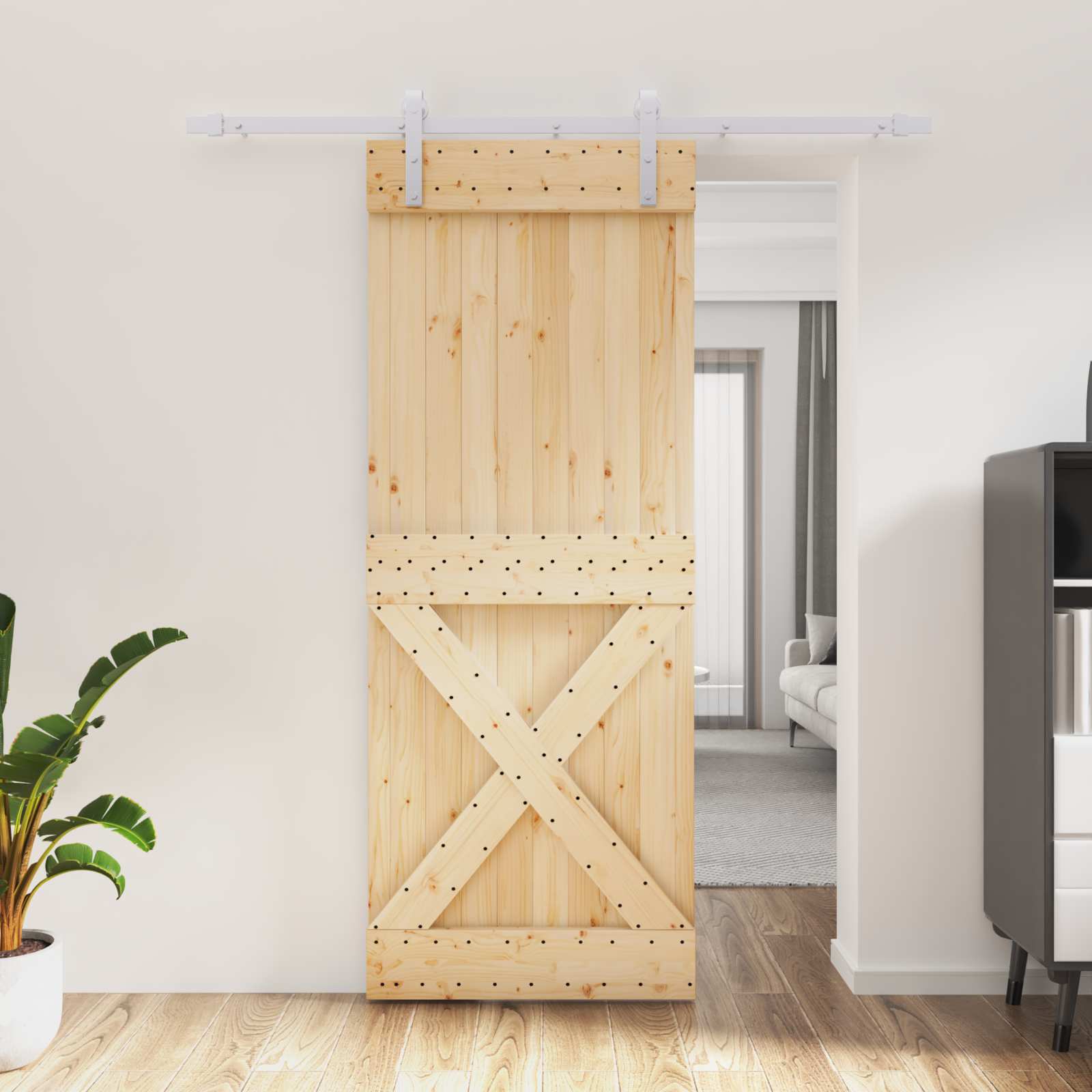 Klizna vrata Prirodna i bijela 80 x 210 cm Čvrsta borovina