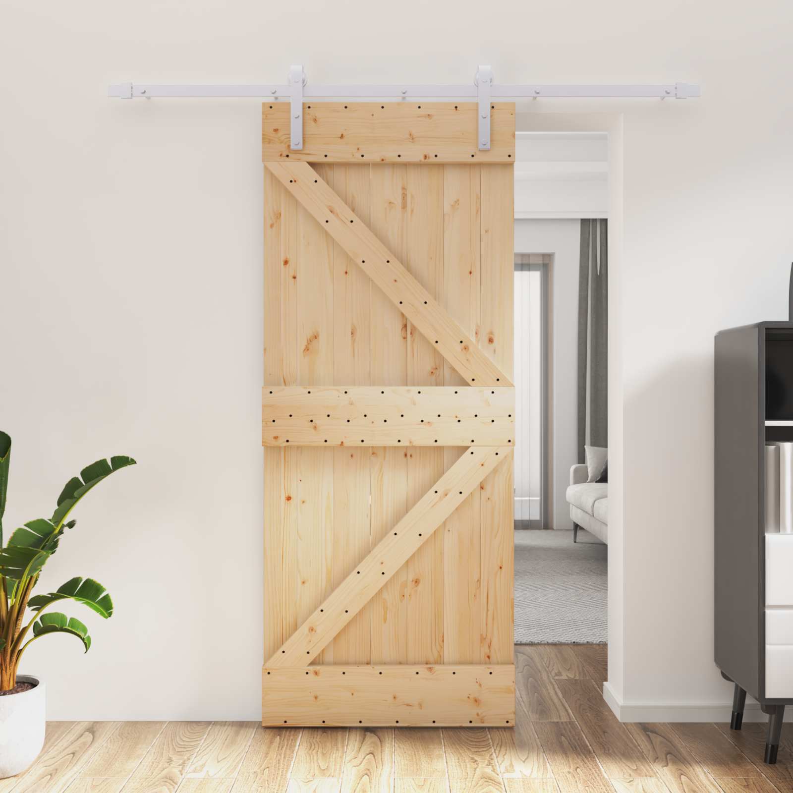 Klizna vrata Prirodna i bijela 85 x 210 cm Čvrsta borovina