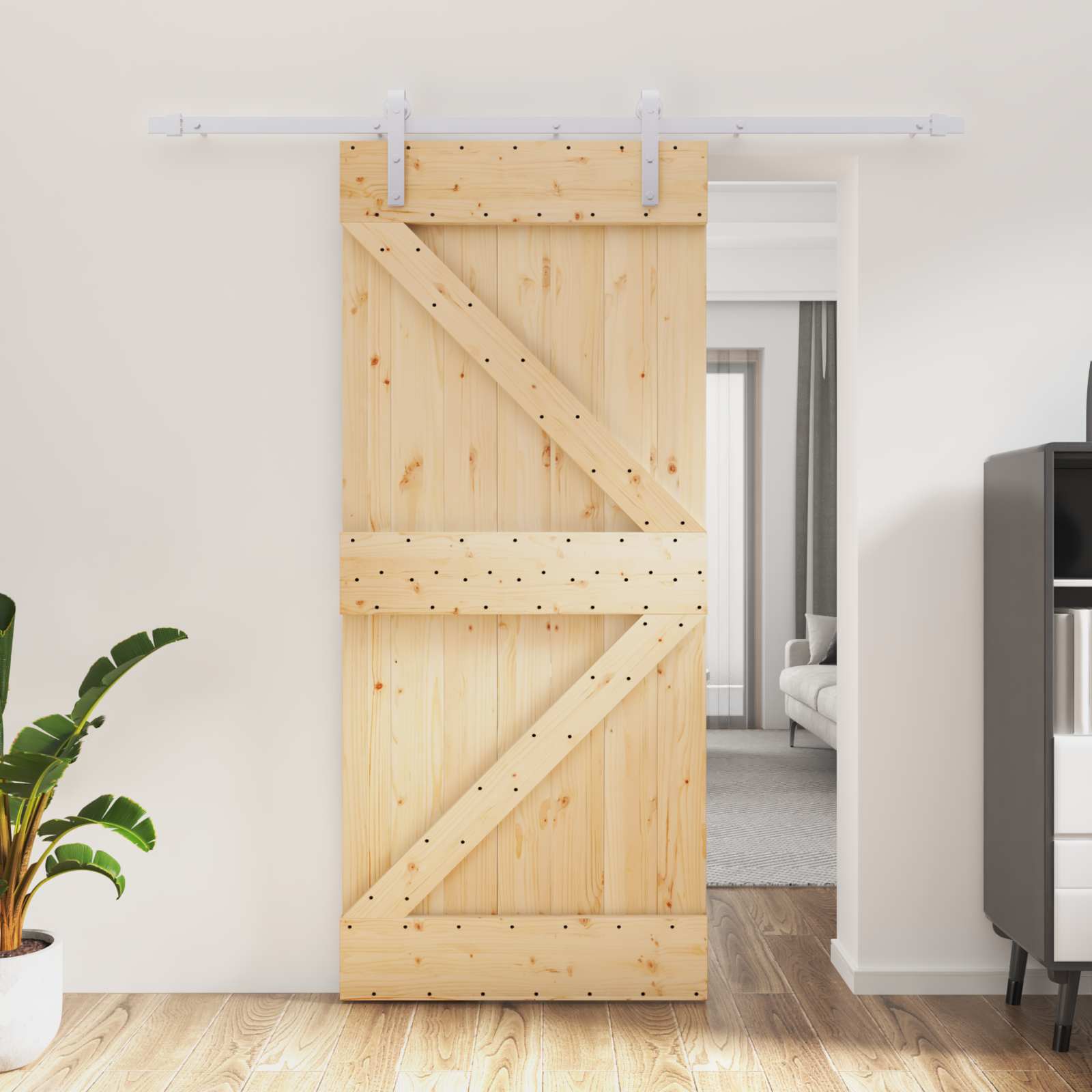 Klizna vrata Prirodna i bijela 90 x 210 cm Masivna borovina