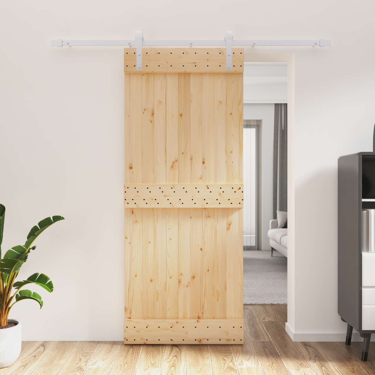 Klizna vrata Prirodna i bijela 85 x 210 cm Čvrsta borovina