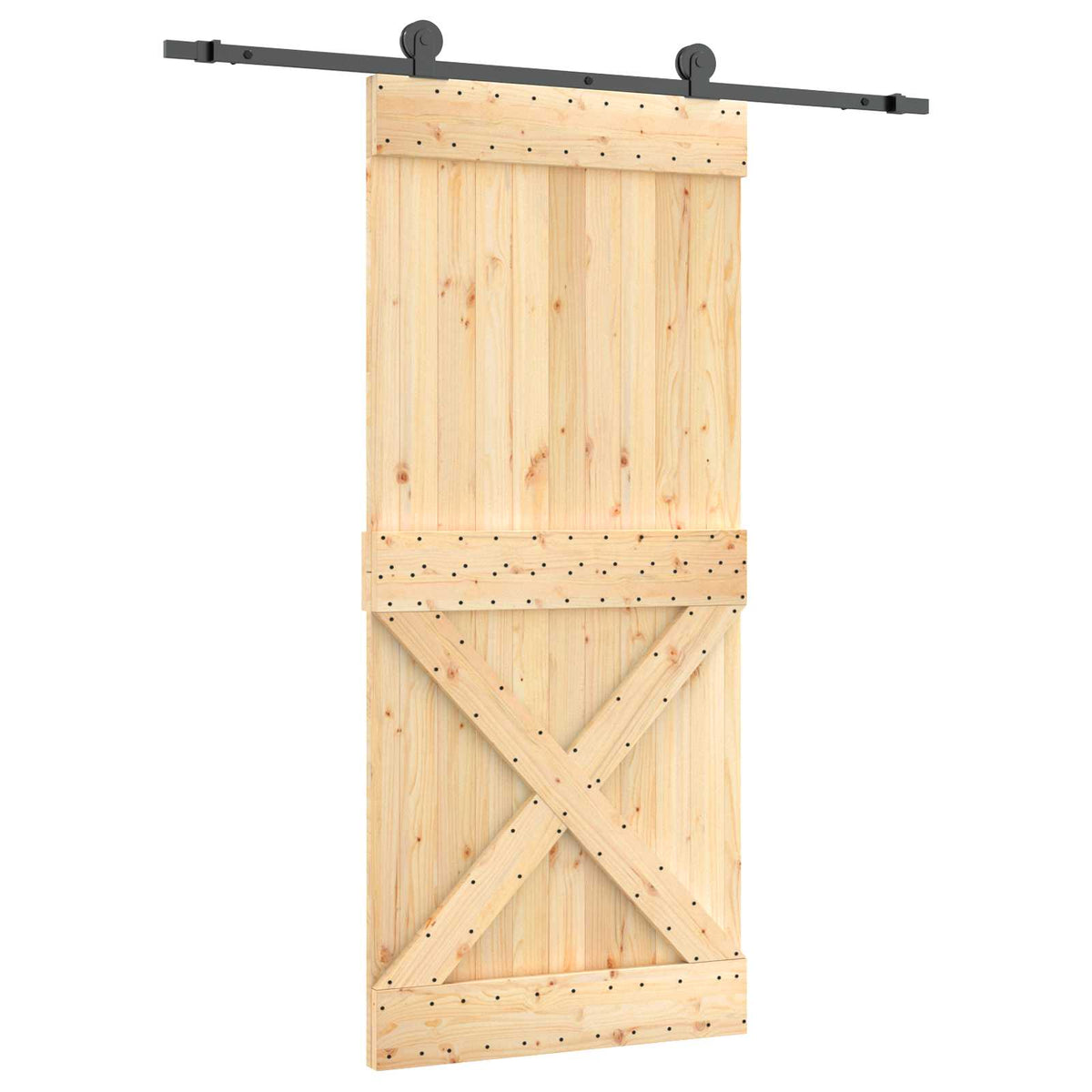 Klizna vrata Prirodna i crna 90 x 210 cm Čvrsta borovina