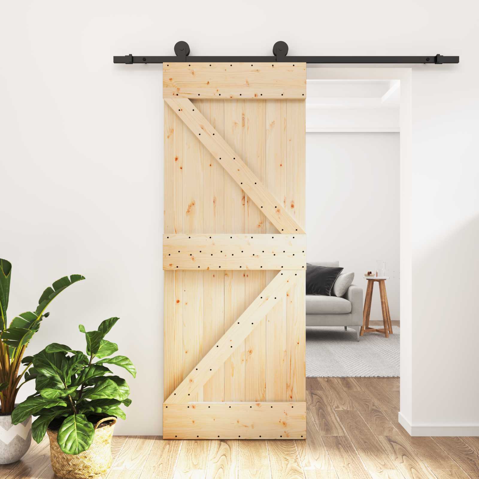Klizna vrata Prirodna i crna 70 x 210 cm Čvrsta borovina