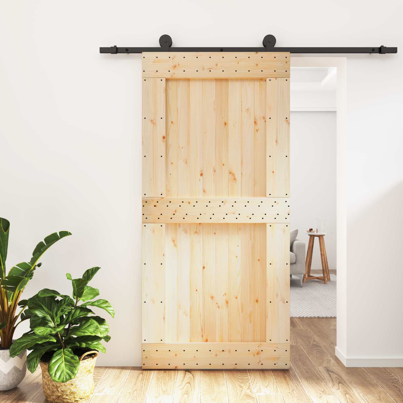 Klizna vrata Prirodna i crna 100 x 210 cm Čvrsta borovina