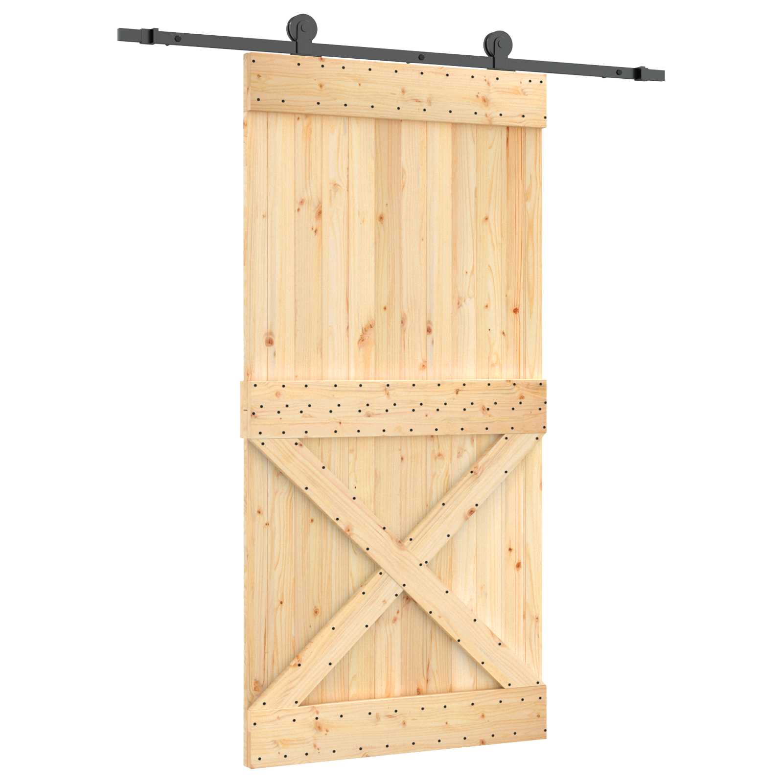 Klizna vrata Prirodna i crna 100 x 210 cm Čvrsta borovina