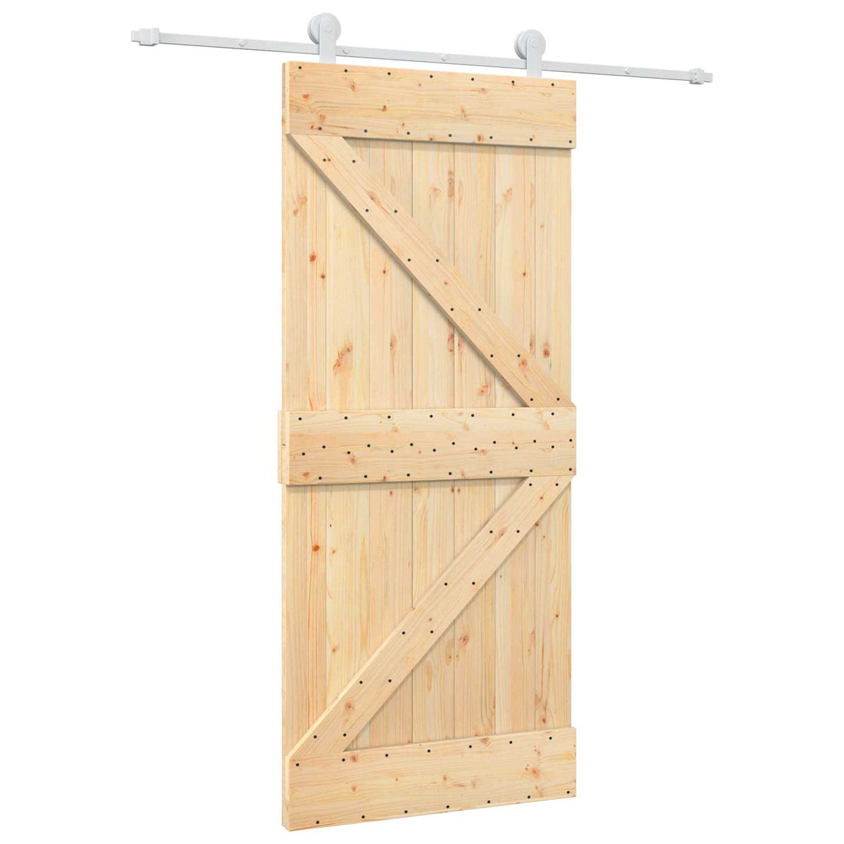 Klizna vrata 90 x 210 cm Masivna borovina Prirodna i bijela