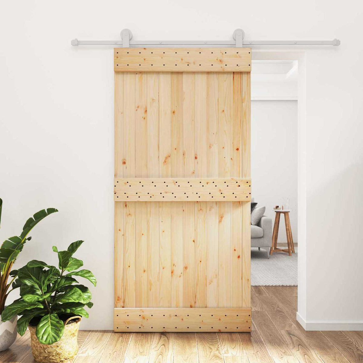 Klizna vrata Prirodna i bijela 100 x 210 cm Čvrsta borovina