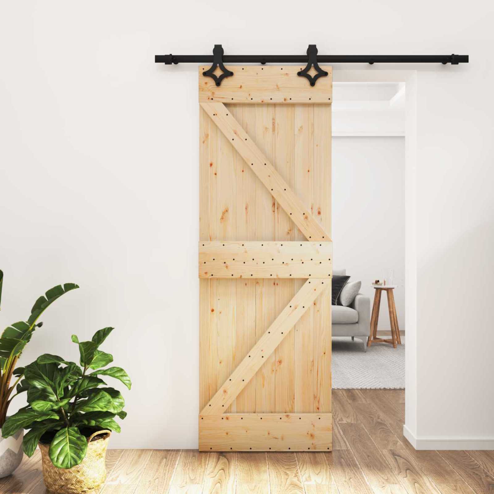 Klizna vrata Prirodna i crna 70 x 210 cm Čvrsta borovina