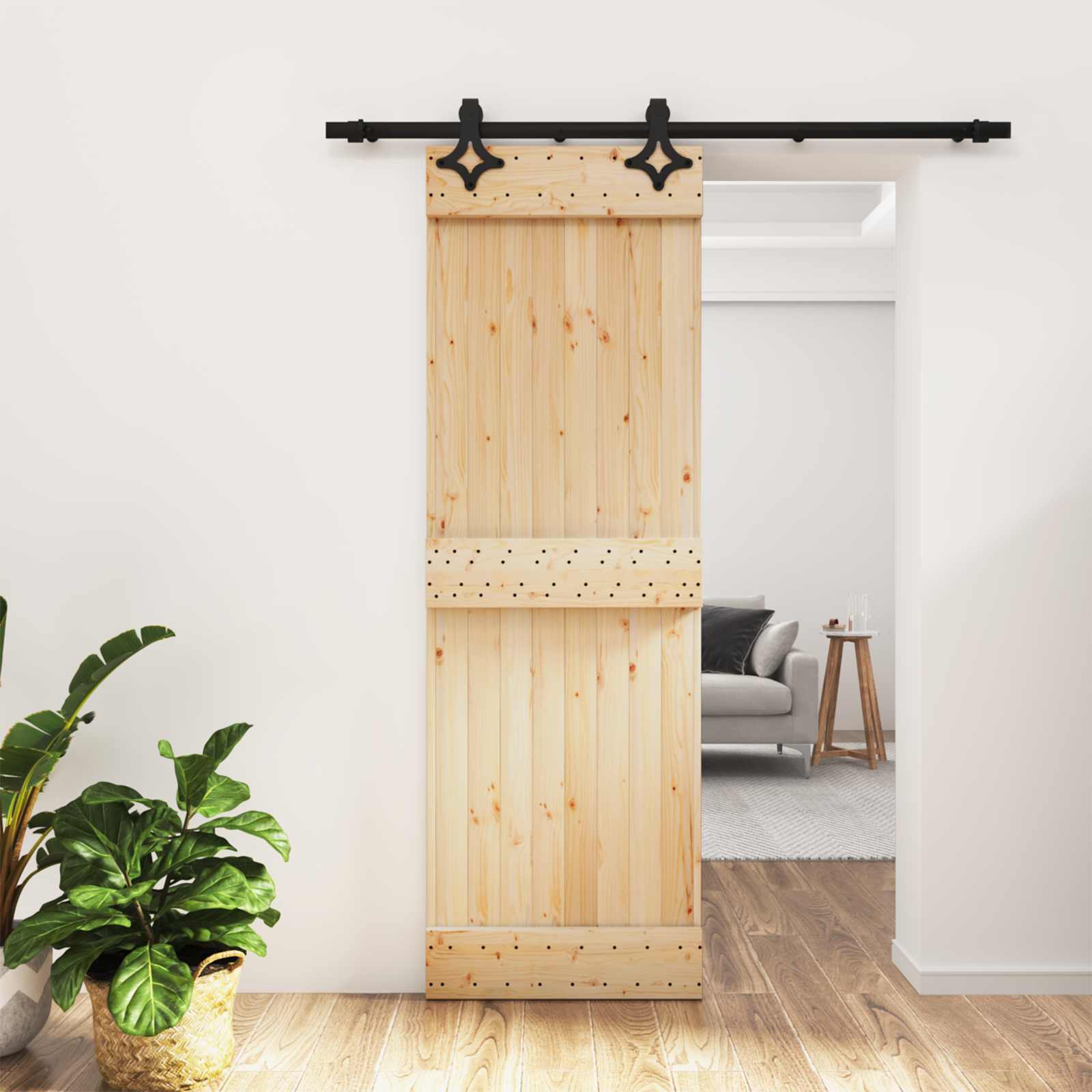 Klizna vrata Prirodna i crna 70 x 210 cm Čvrsta borovina