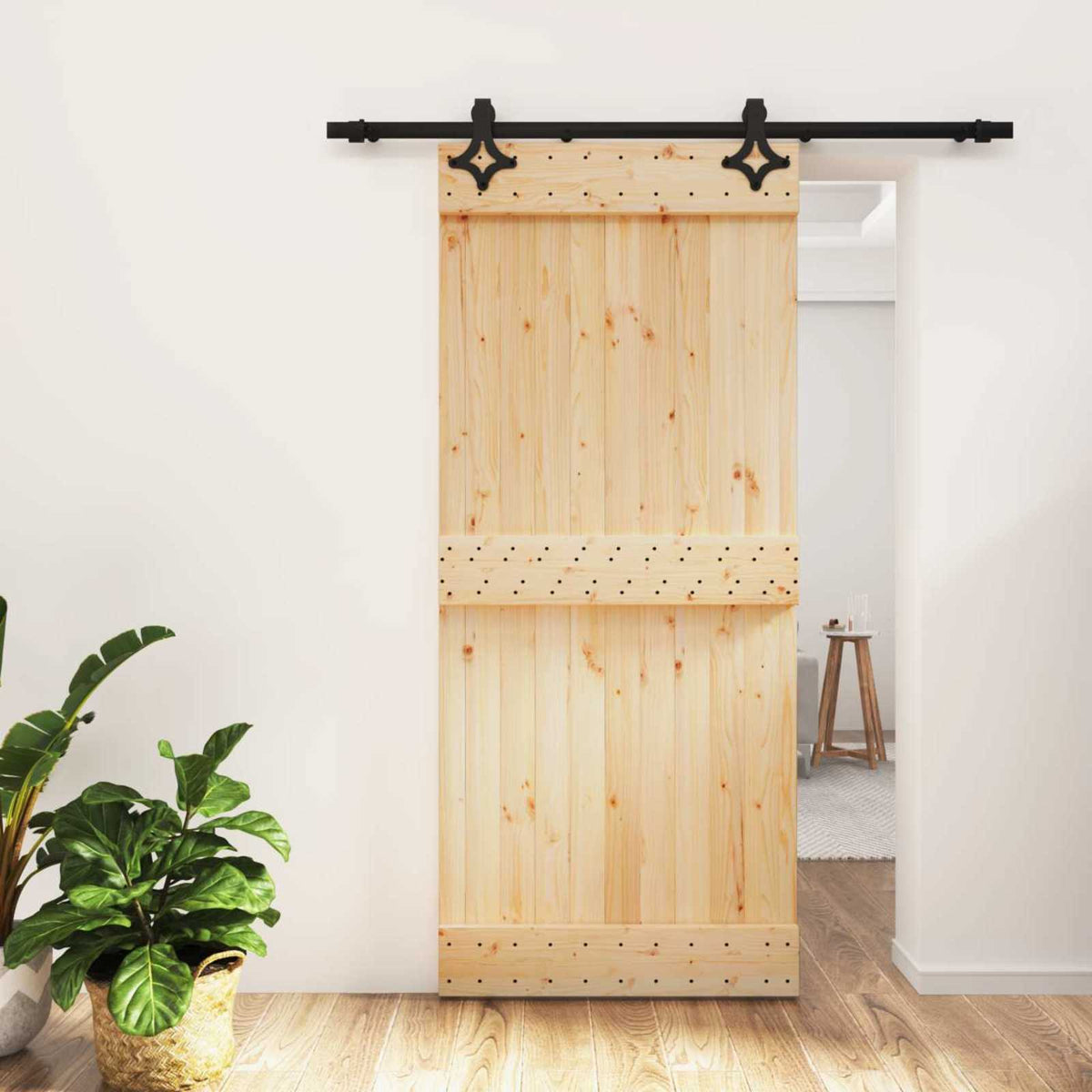 Klizna vrata Prirodna i crna 90 x 210 cm Čvrsta borovina