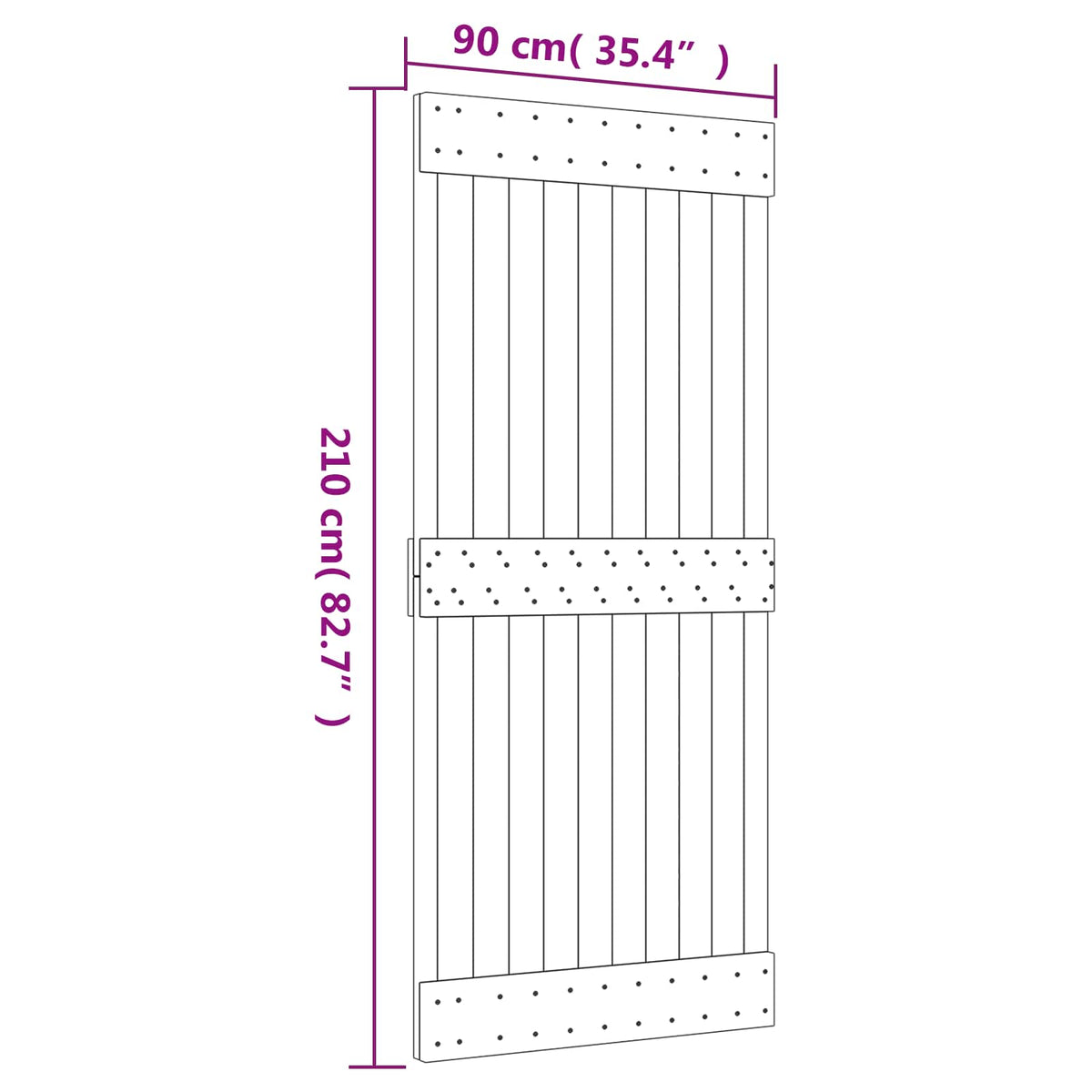 Klizna vrata Prirodna i crna 90 x 210 cm Čvrsta borovina