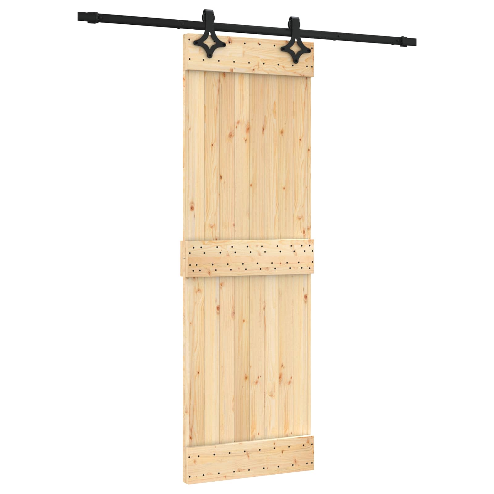 Klizna vrata Prirodna i crna 70 x 210 cm Čvrsta borovina