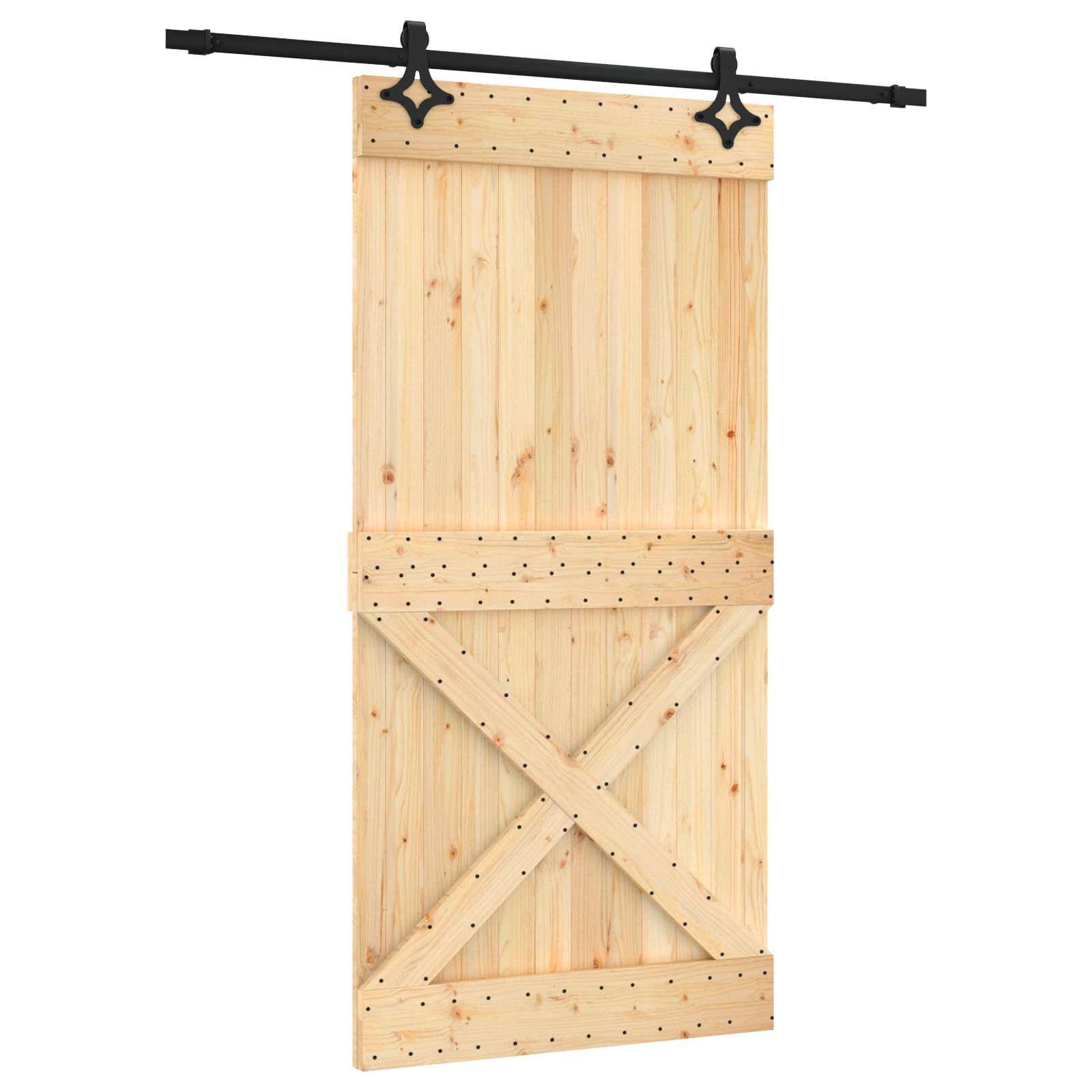 Klizna vrata Prirodna i crna 100 x 210 cm Čvrsta borovina