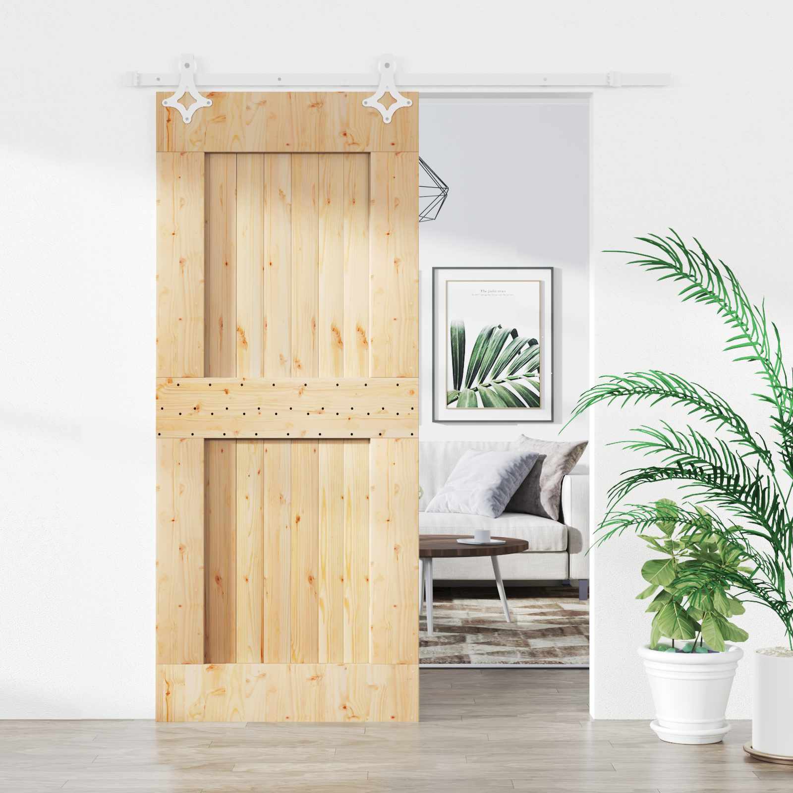 Klizna vrata Prirodna i bijela 90 x 210 cm Čvrsta borovina