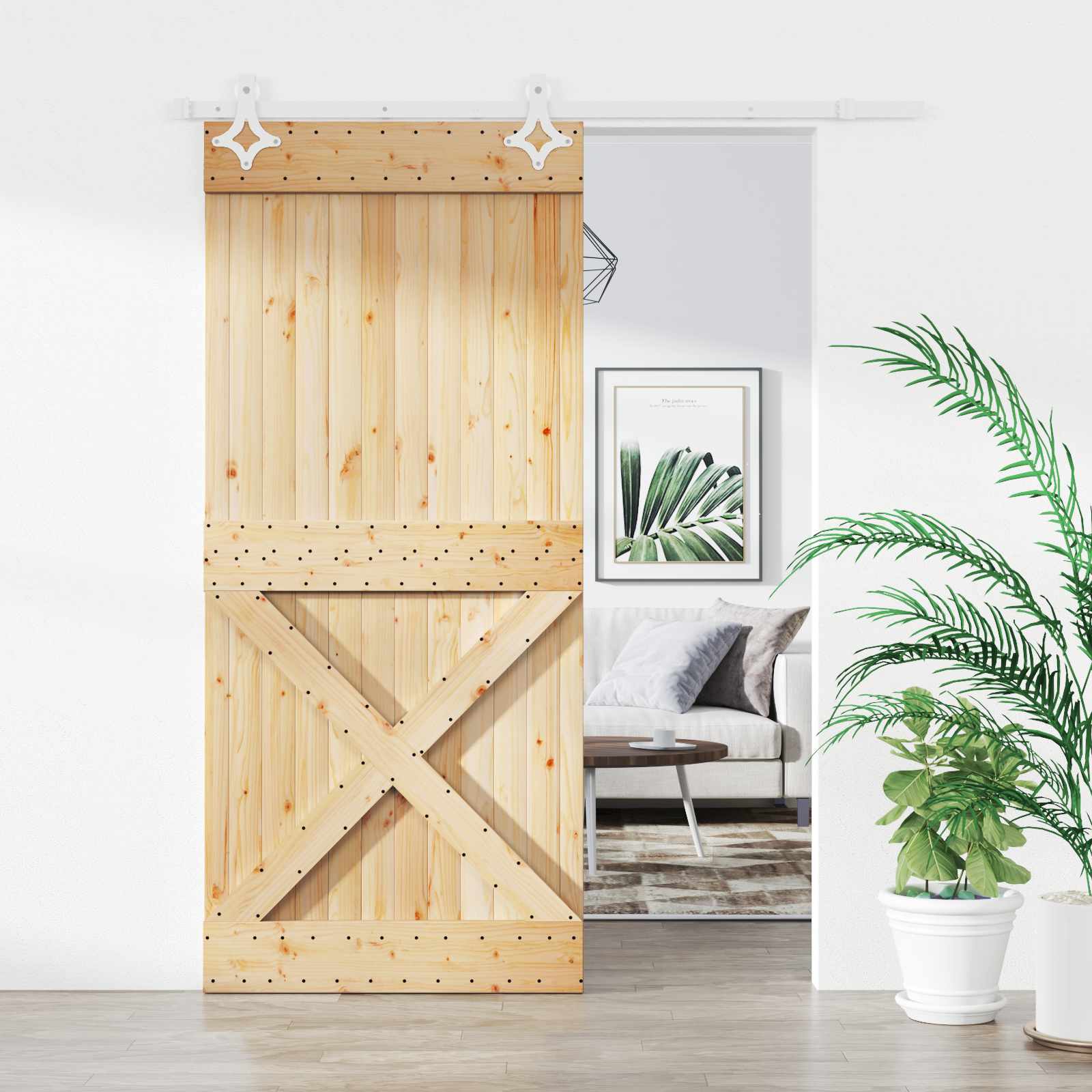 Klizna vrata Prirodna i bijela 90 x 210 cm Čvrsta borovina