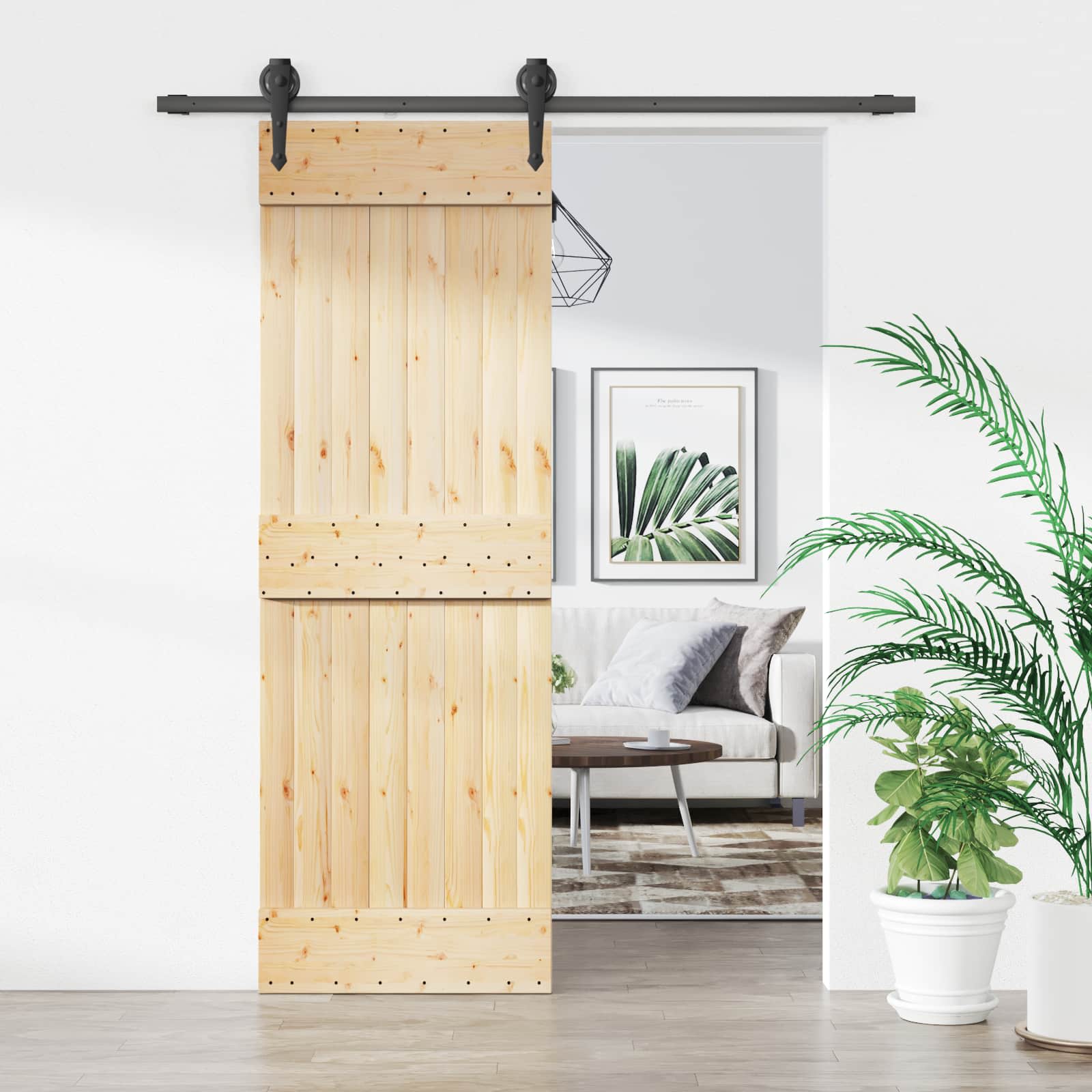 Klizna vrata Prirodna i crna 70 x 210 cm Čvrsta borovina