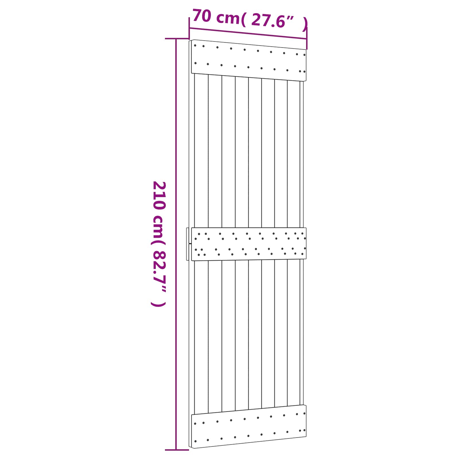 Klizna vrata Prirodna i crna 70 x 210 cm Čvrsta borovina