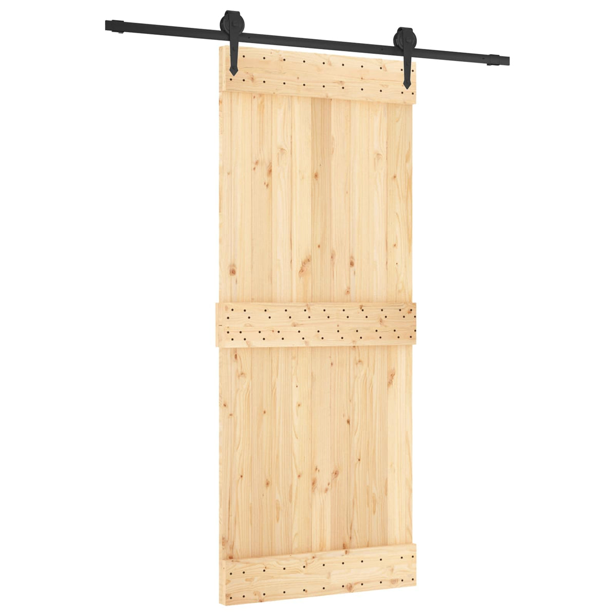 Klizna vrata Prirodna i crna 85 x 210 cm Čvrsta borovina