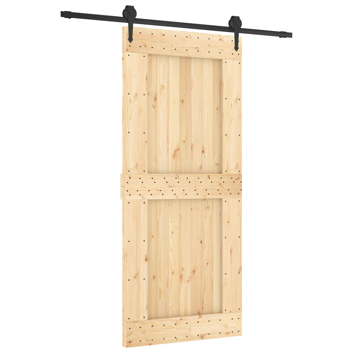 Klizna vrata Prirodna i crna 90 x 210 cm Čvrsta borovina