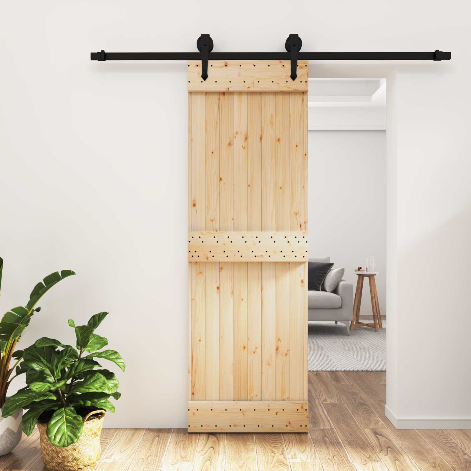 Klizna vrata Prirodna i crna 70 x 210 cm Čvrsta borovina