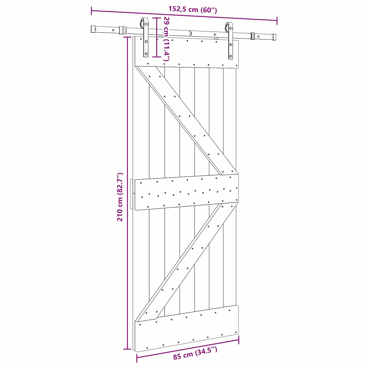 Klizna vrata NARVIK Prirodna i crna 85 x 210 cm (152,5 cm)