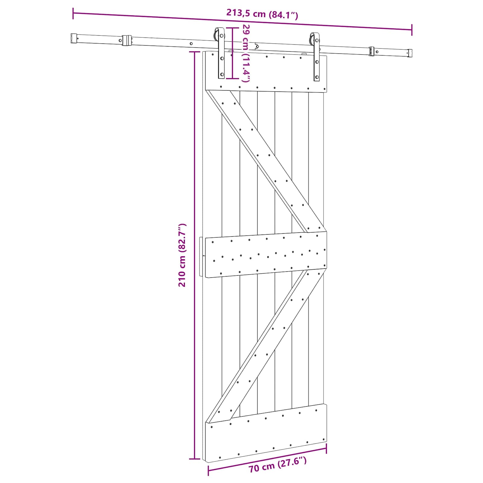 Klizna vrata NARVIK Prirodna i crna 70 x 210 cm (213,5 cm)
