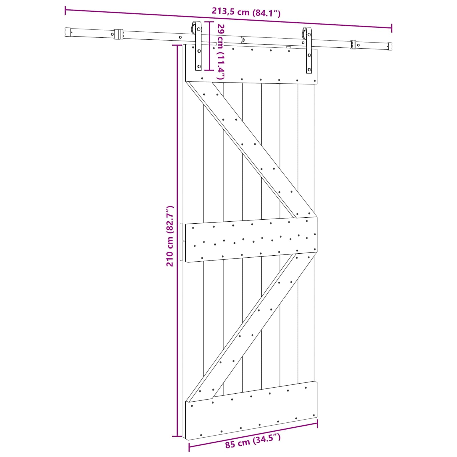 Klizna vrata NARVIK Prirodna i crna 85 x 210 cm (213,5 cm)