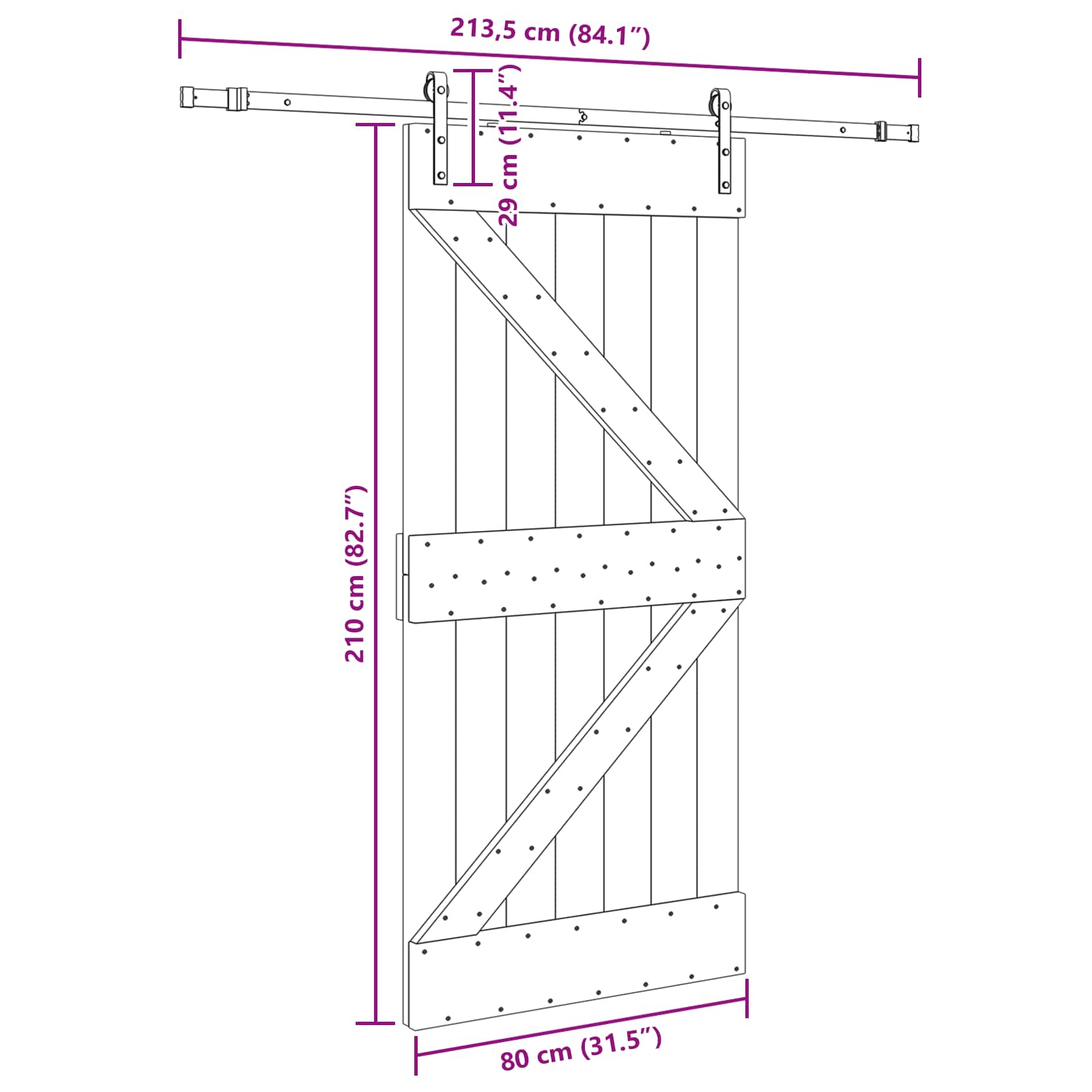 Klizna vrata NARVIK Prirodna i crna 80 x 210 cm (213,5 cm)