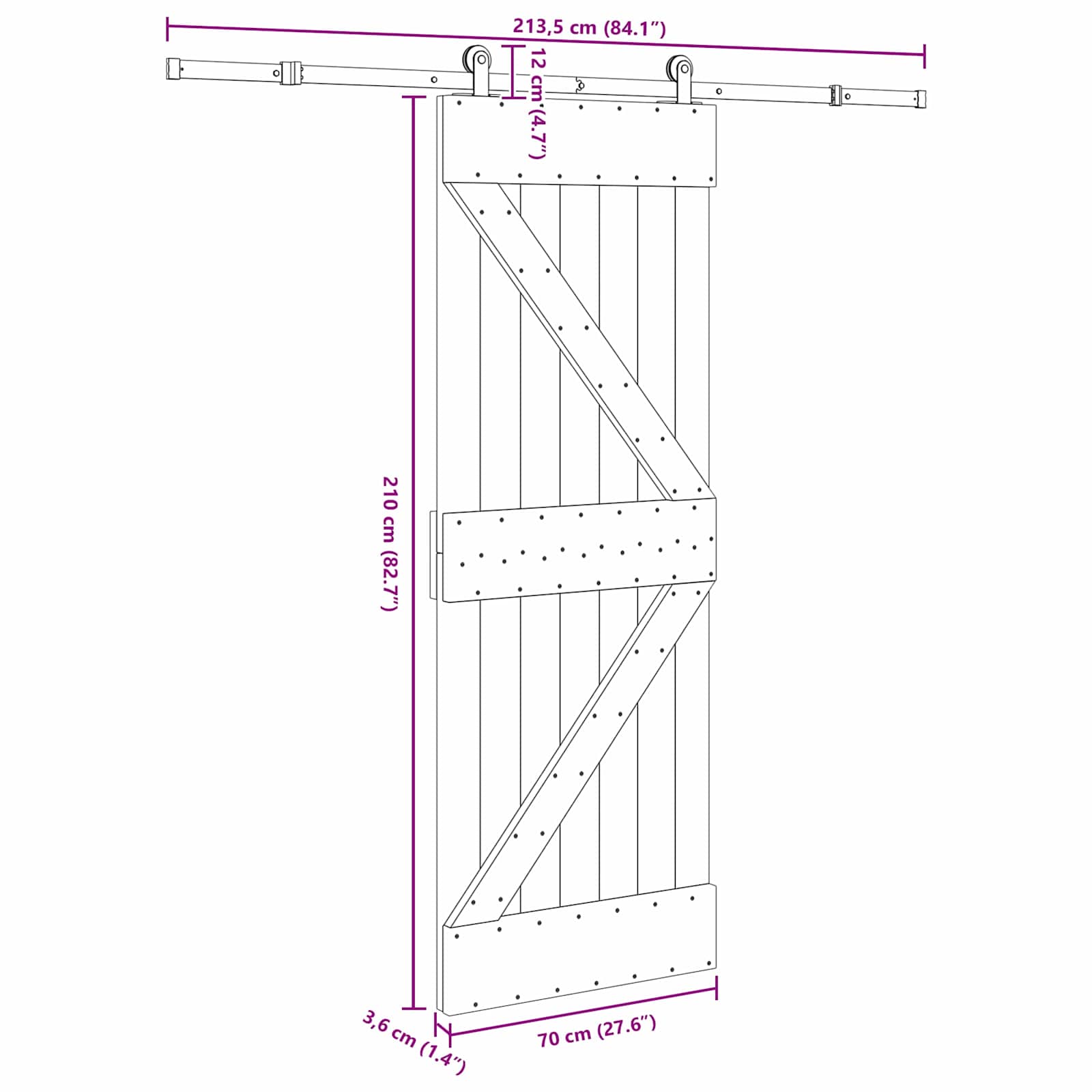 Klizna vrata NARVIK Prirodna i crna 70 x 210 cm (213,5 cm)