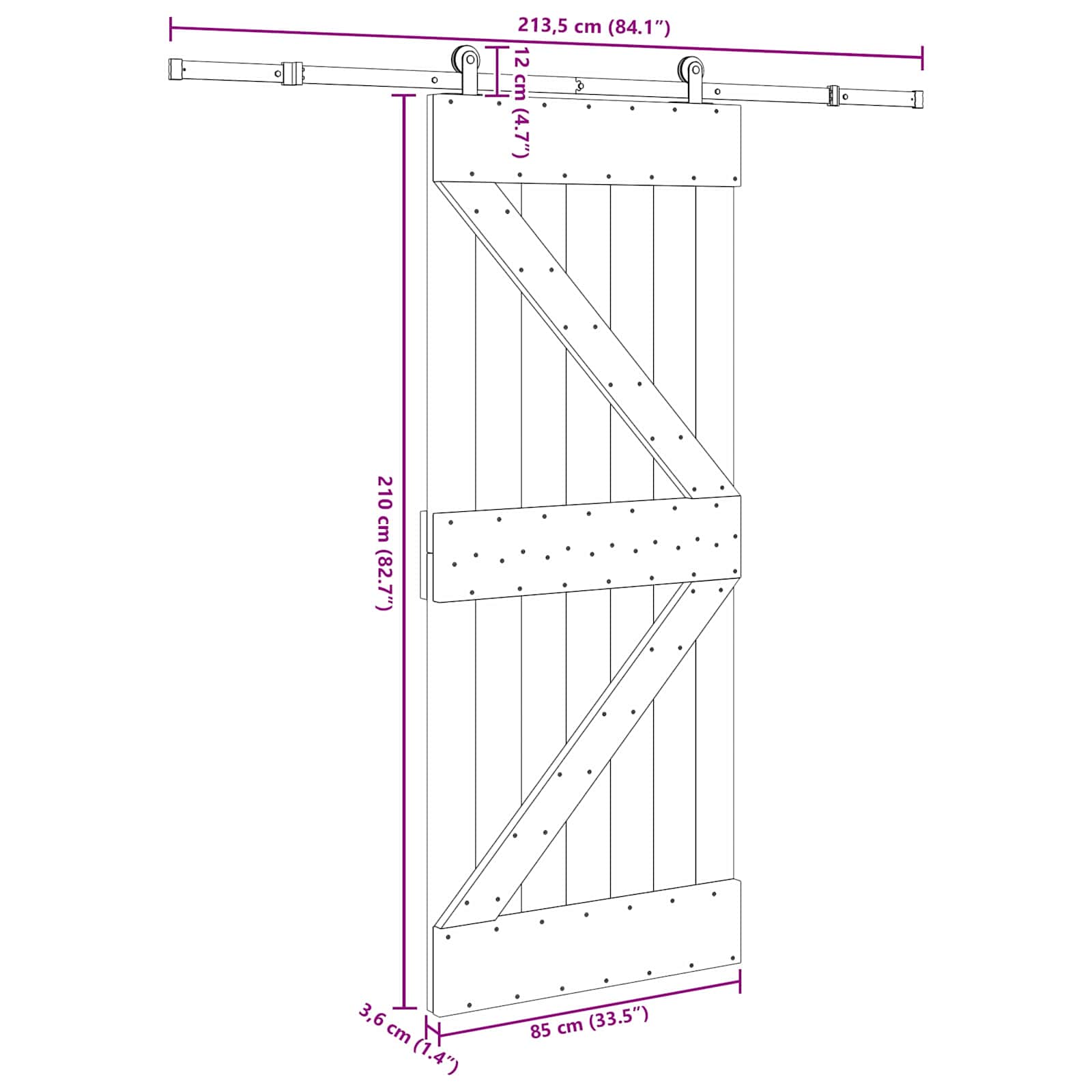 Klizna vrata NARVIK Prirodna i crna 85 x 210 cm (213,5 cm)