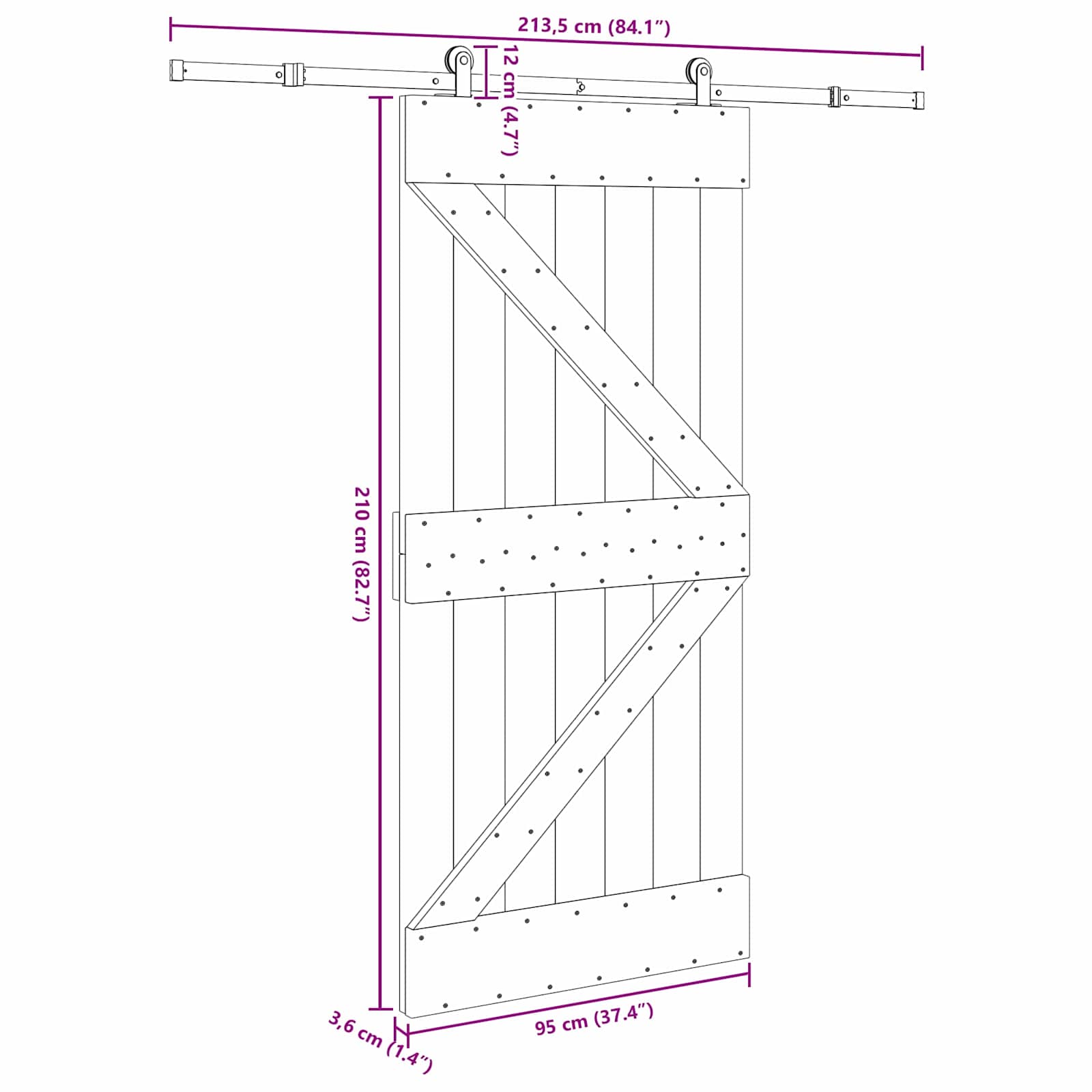 Klizna vrata NARVIK Prirodna i crna 95 x 210 cm (213,5 cm)