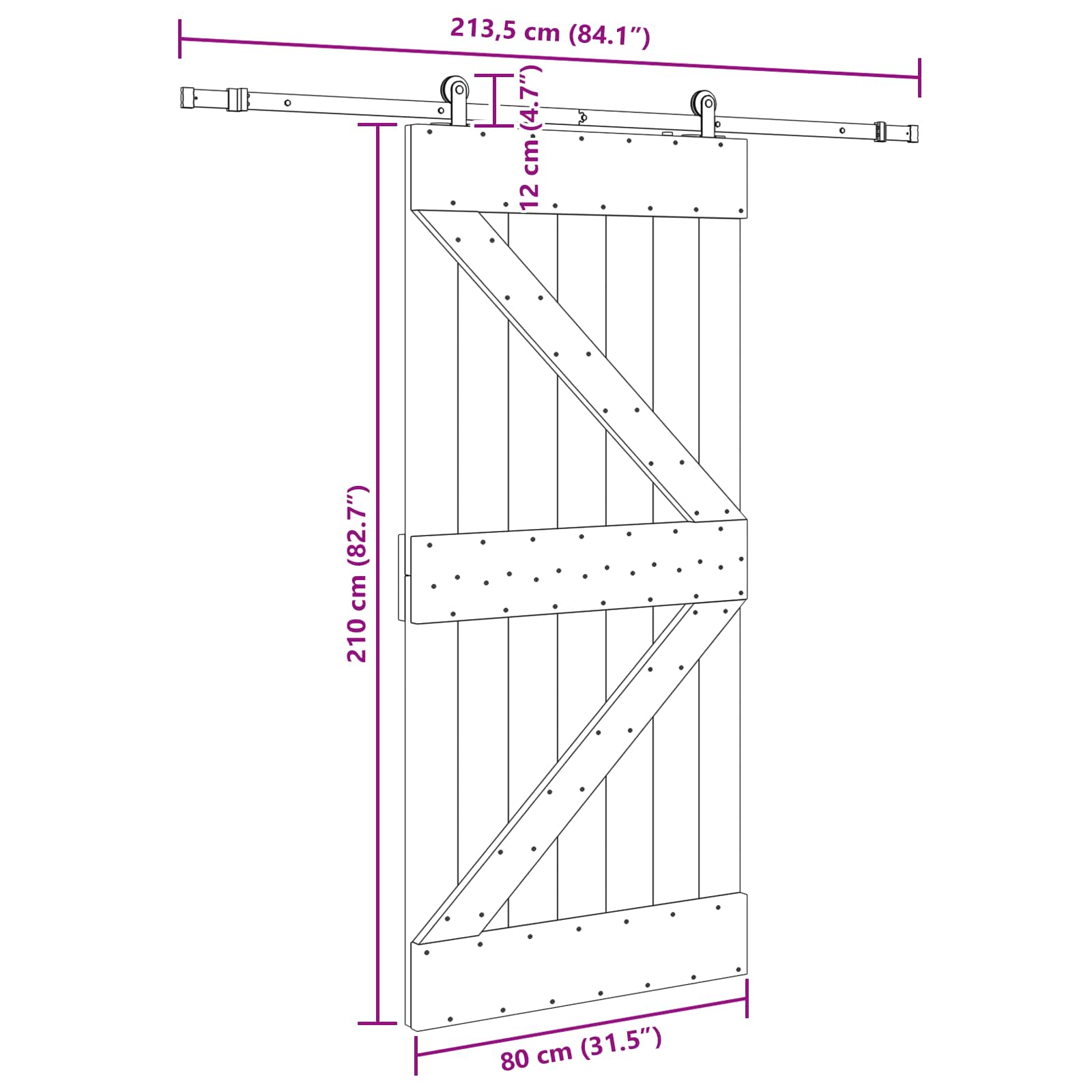 Klizna vrata NARVIK Prirodna i crna 80 x 210 cm (213,5 cm)