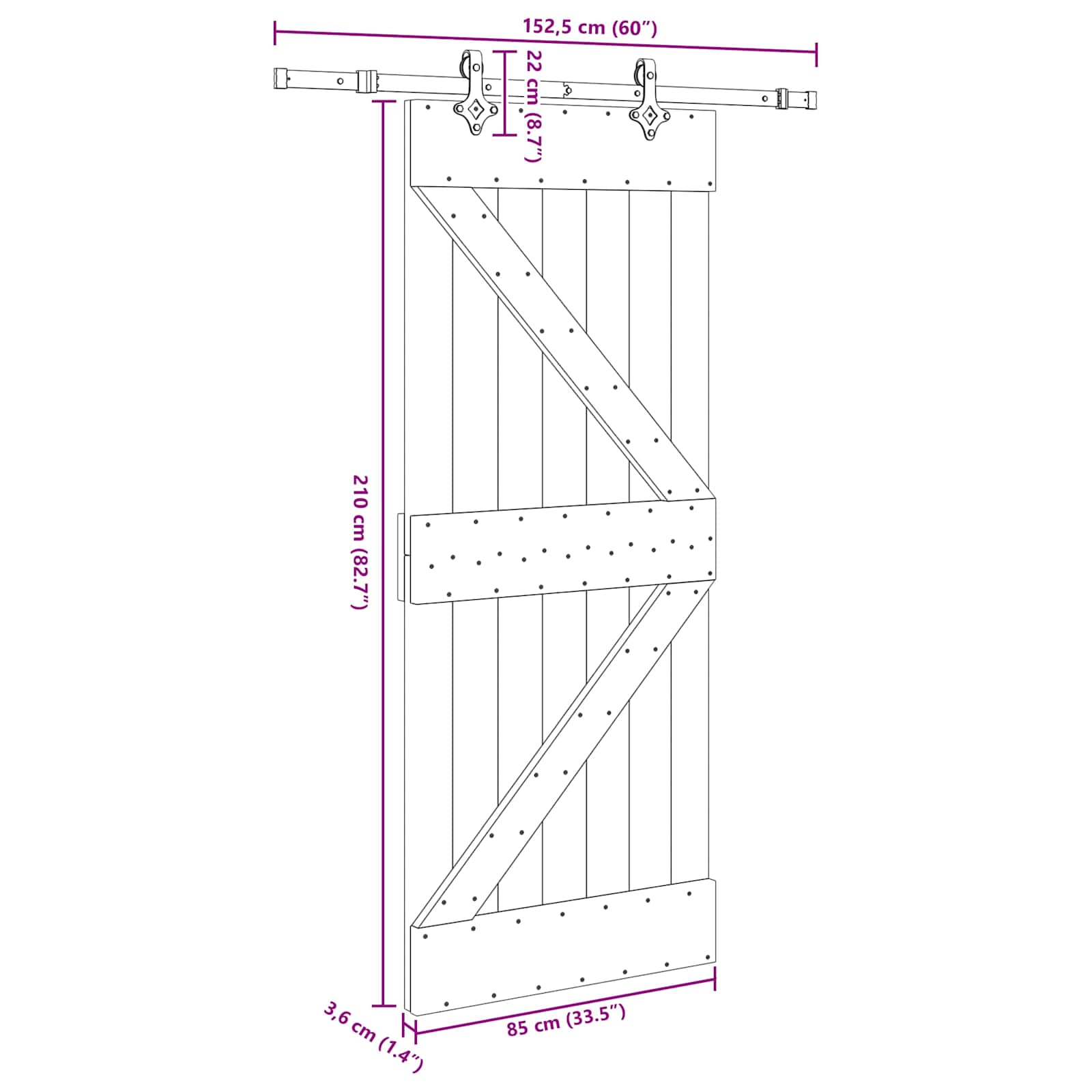 Klizna vrata NARVIK Prirodna i crna 85 x 210 cm (152,5 cm)