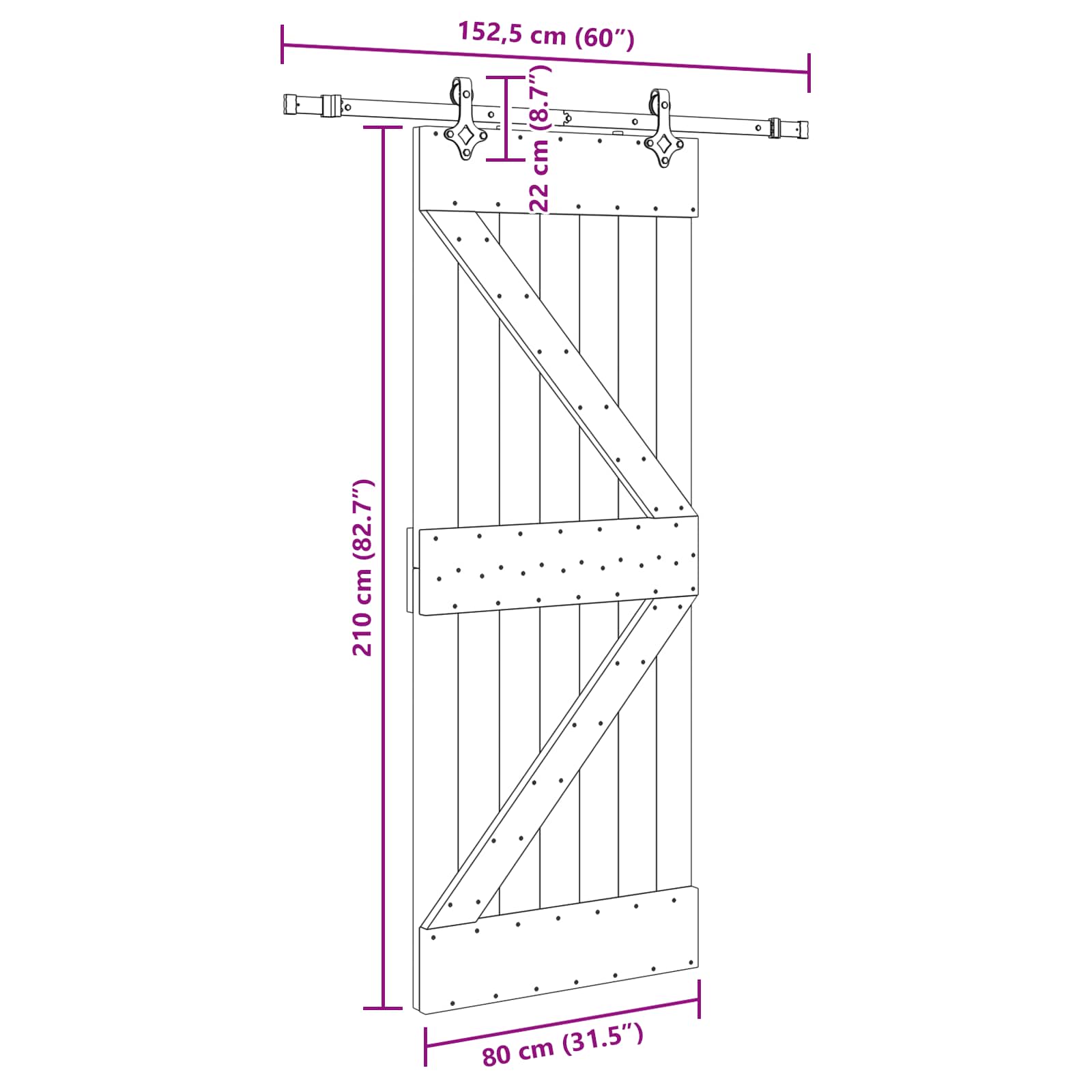 Klizna vrata NARVIK Prirodna i crna 80 x 210 cm (152,5 cm)