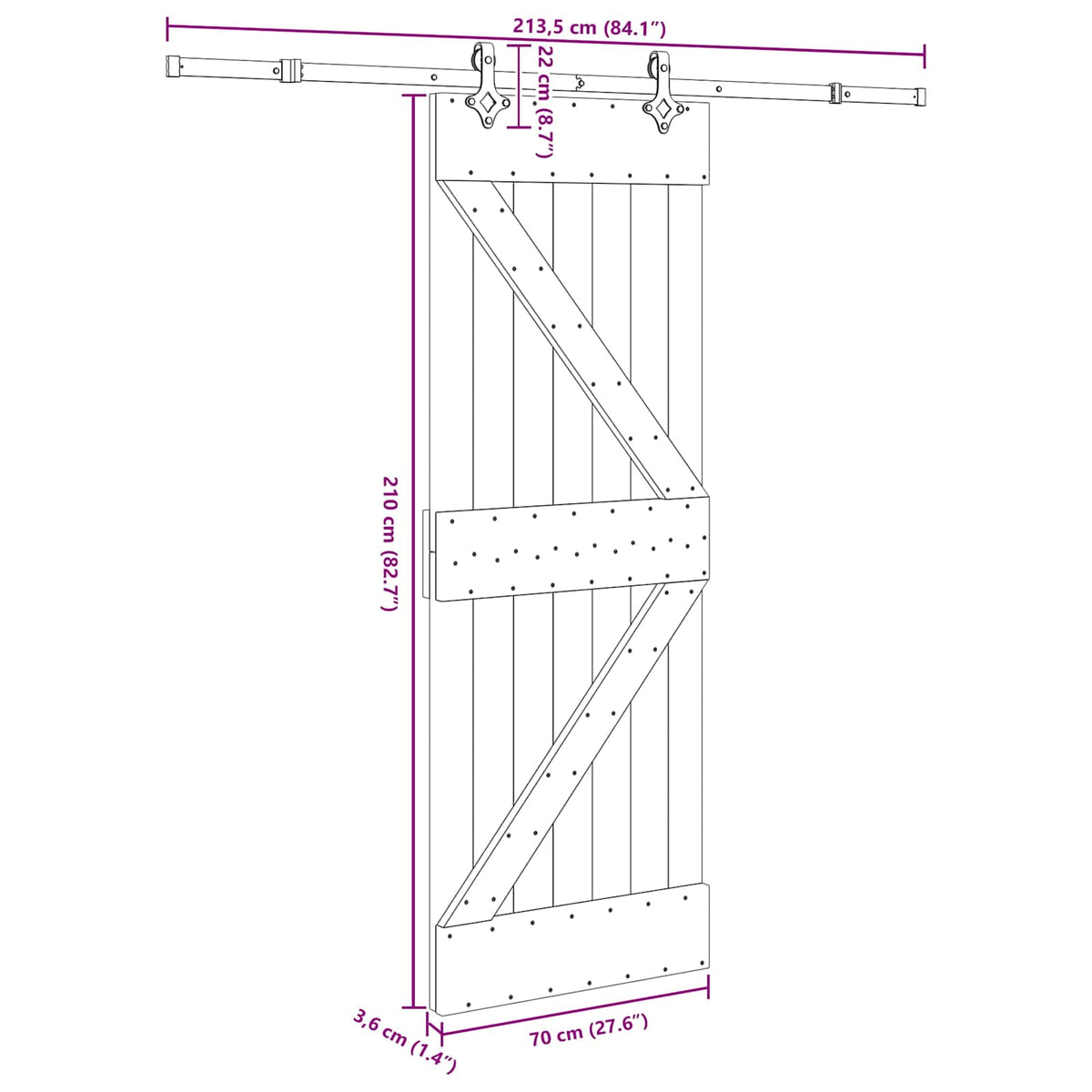 Klizna vrata NARVIK Prirodna i crna 70 x 210 cm (213,5 cm)