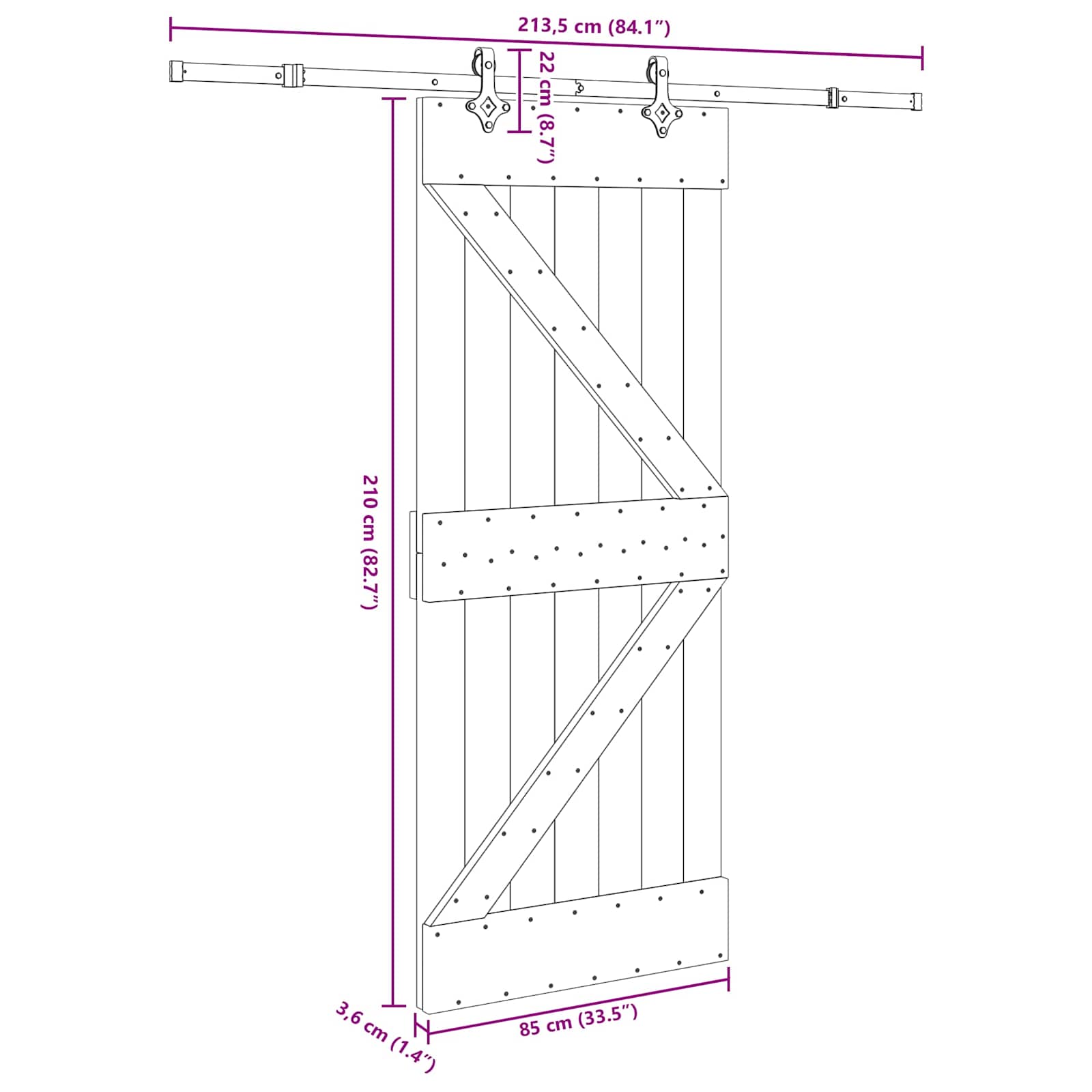 Klizna vrata NARVIK Prirodna i crna 85 x 210 cm (213,5 cm)