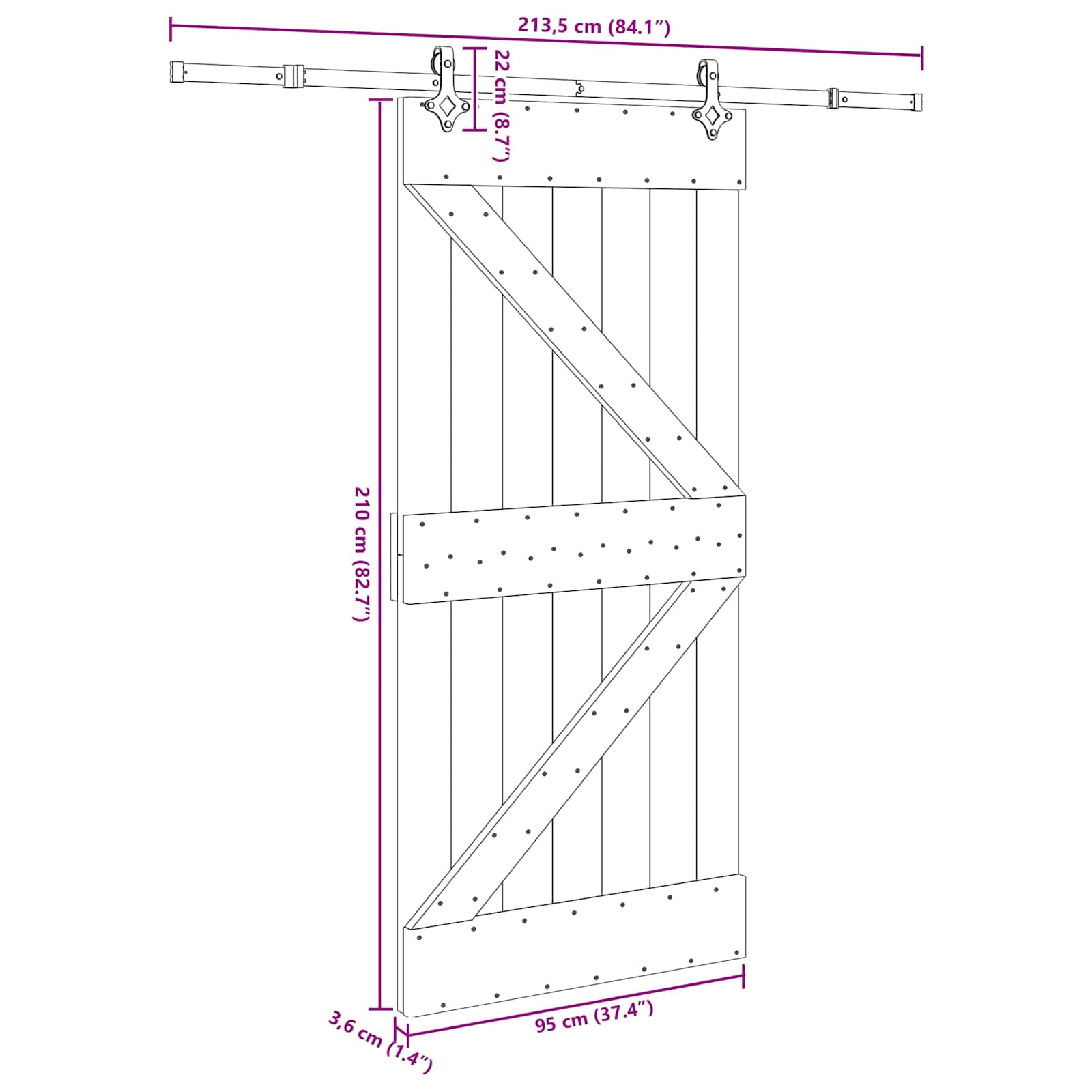 Klizna vrata NARVIK Prirodna i crna 95 x 210 cm (213,5 cm)