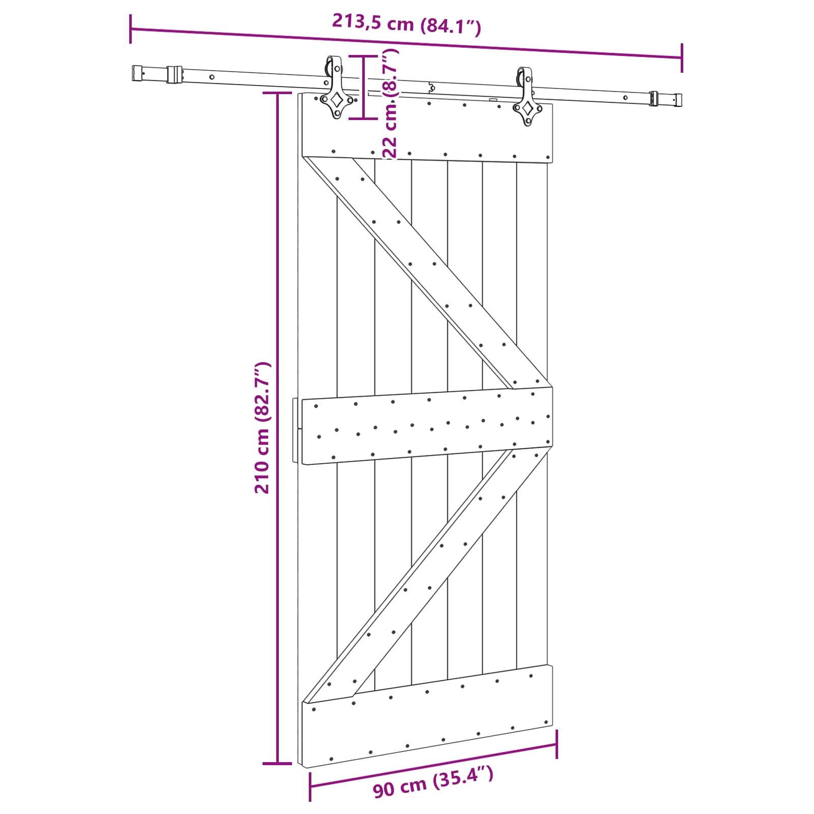 Klizna vrata NARVIK Prirodna i crna 90 x 210 cm (213,5 cm)