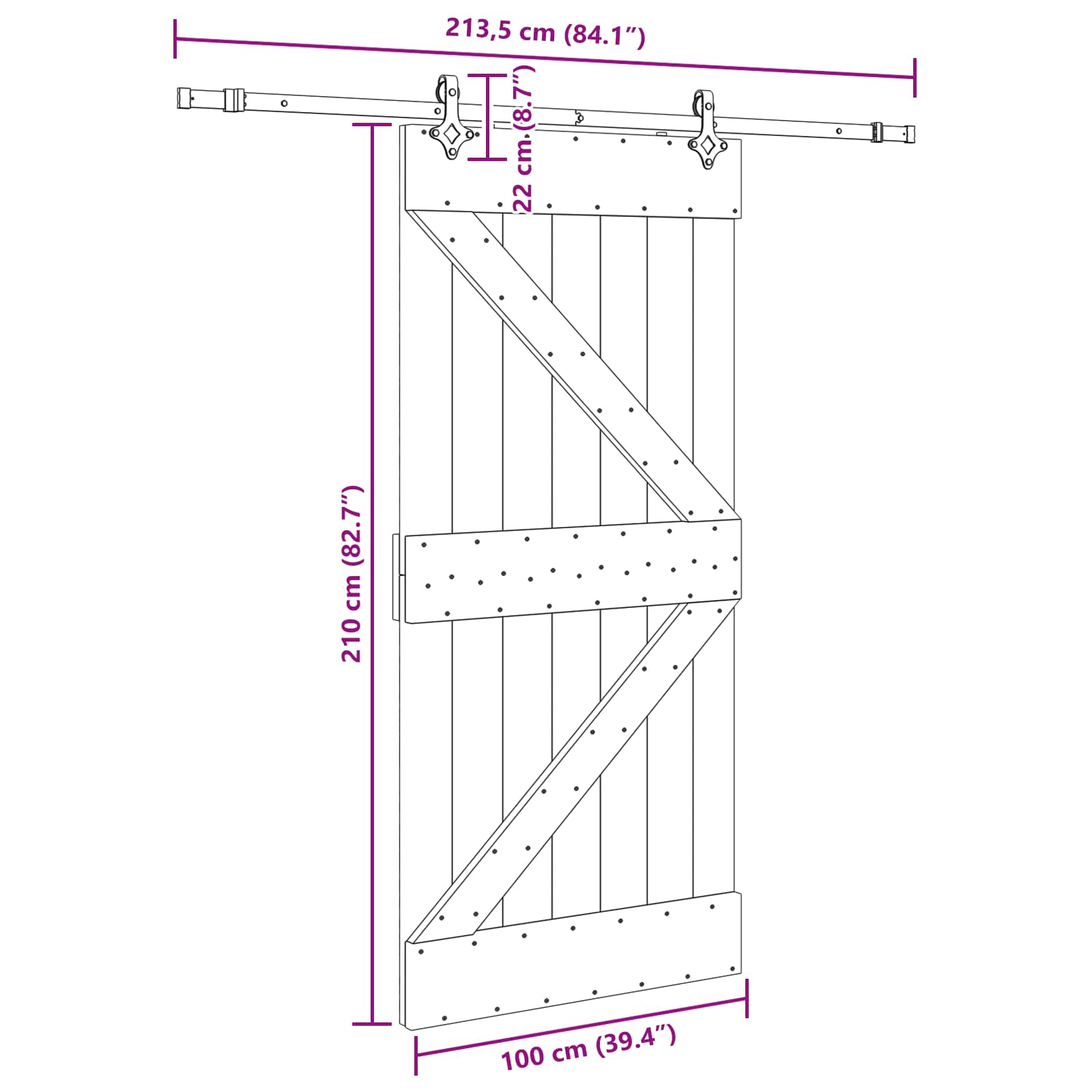 Klizna vrata NARVIK Prirodna i crna 100 x 210 cm (213,5 cm)
