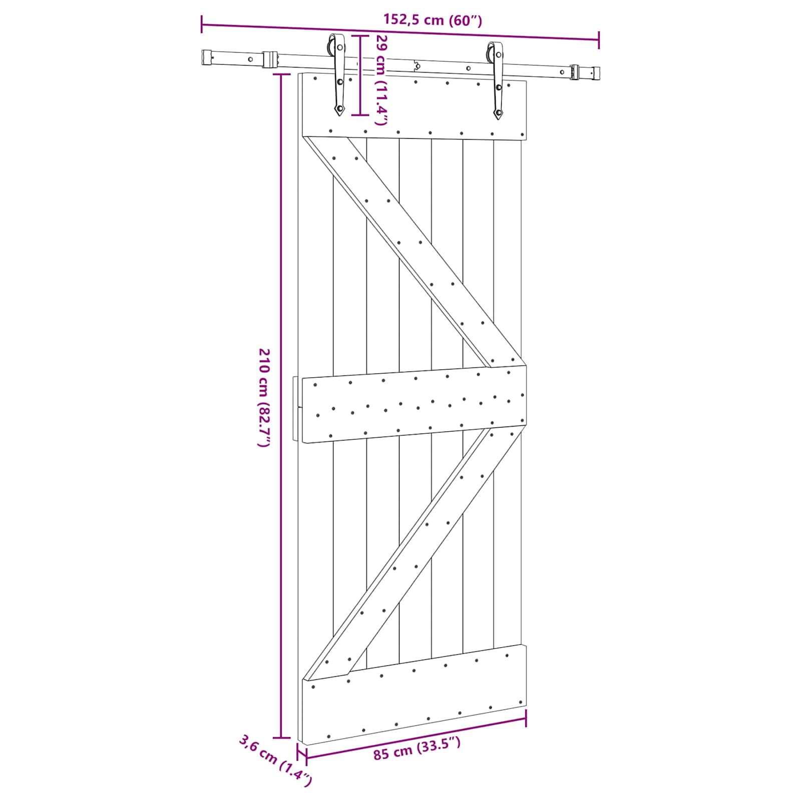 Klizna vrata NARVIK Prirodna i crna 85 x 210 cm (152,5 cm)