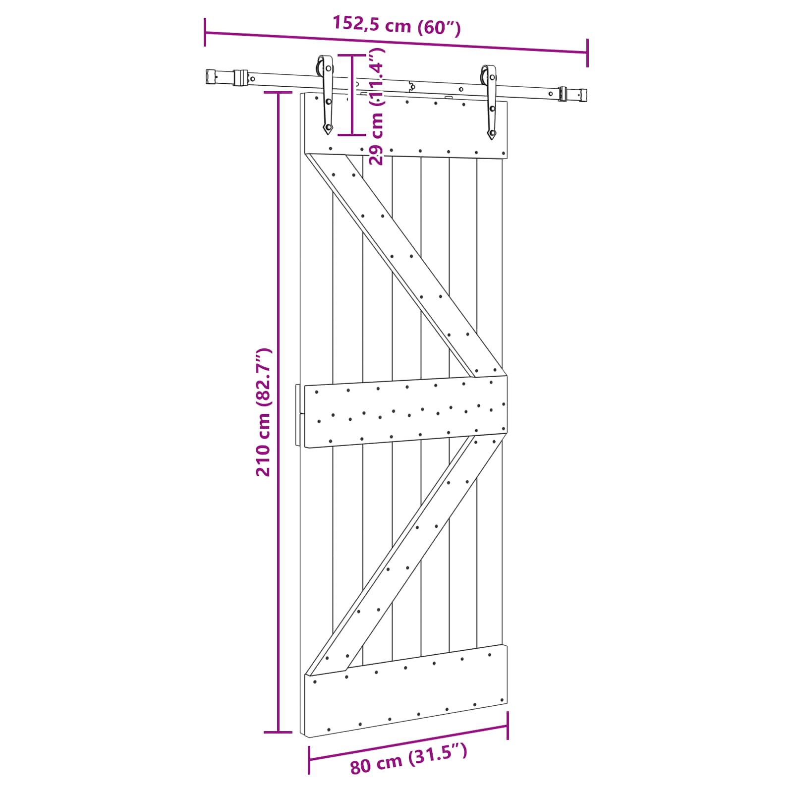Klizna vrata NARVIK Prirodna i crna 80 x 210 cm (152,5 cm)