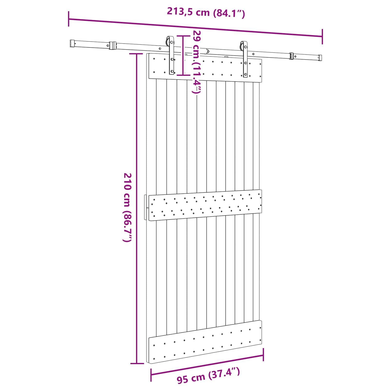 Klizna vrata NARVIK Prirodna i crna 95 x 210 cm (213,5 cm)