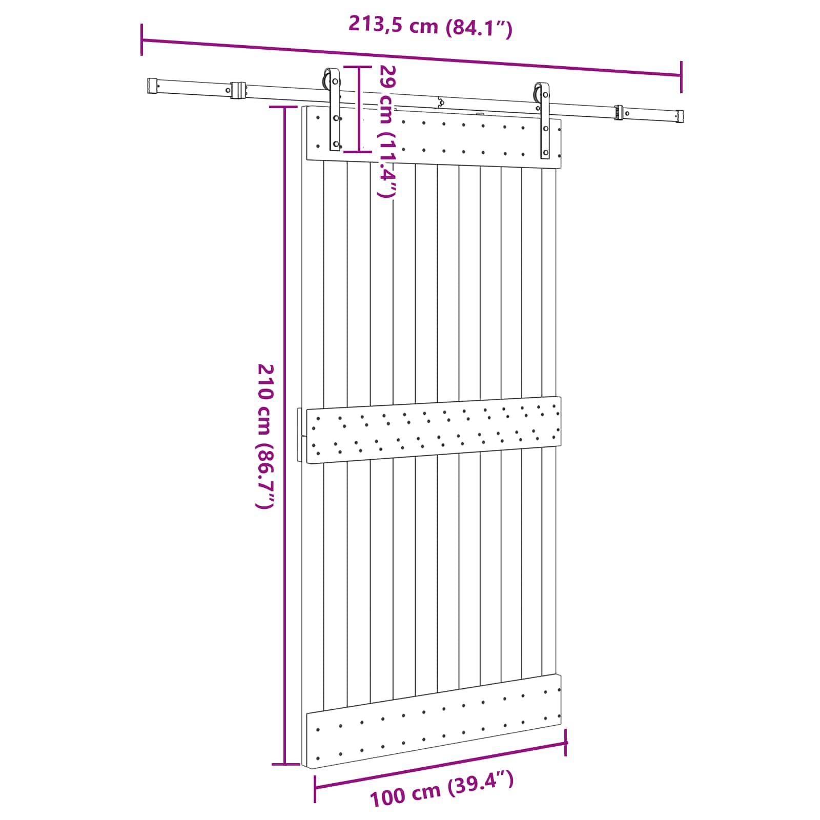 Klizna vrata NARVIK Prirodna i crna 100 x 210 cm (213,5 cm)