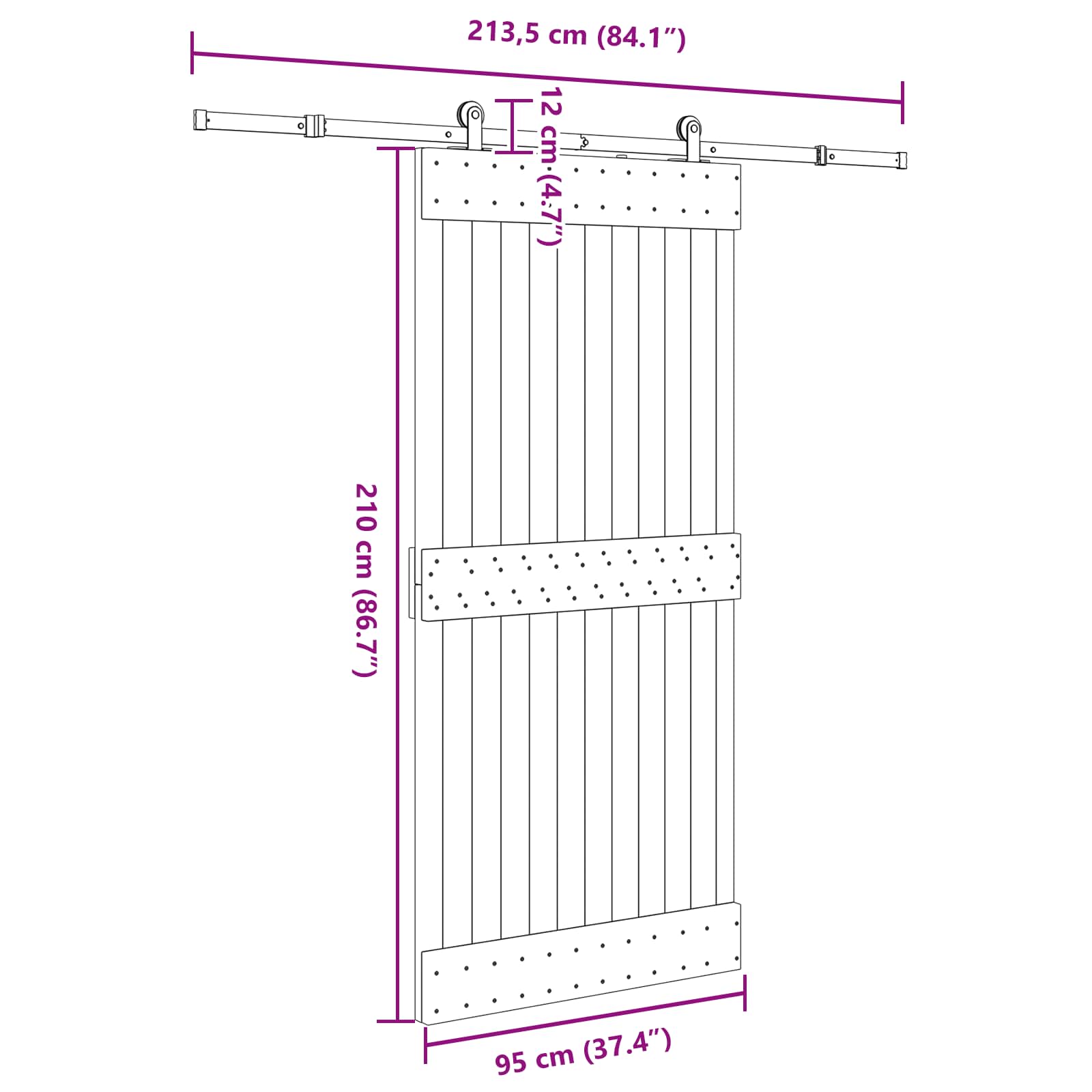 Klizna vrata NARVIK Prirodna i crna 95 x 210 cm (213,5 cm)